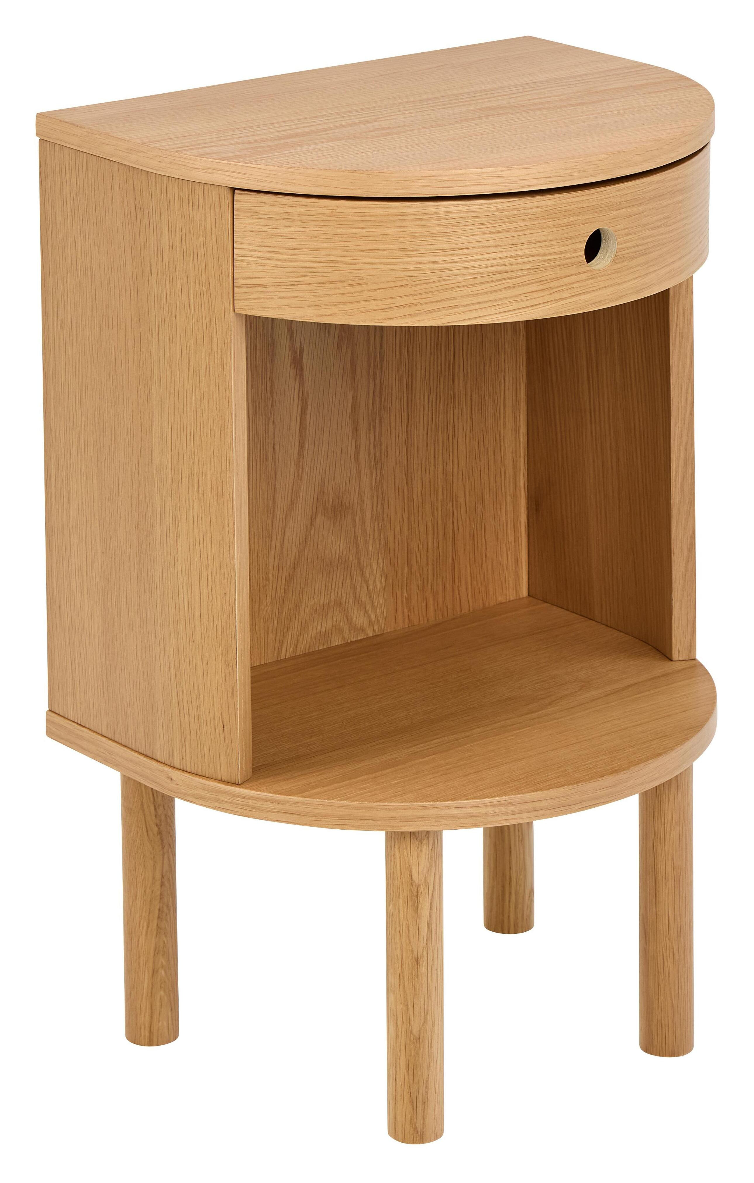 Bendt Halfrond Nachtkastje Seula Eikenfineer, Met 1 lade - Naturel