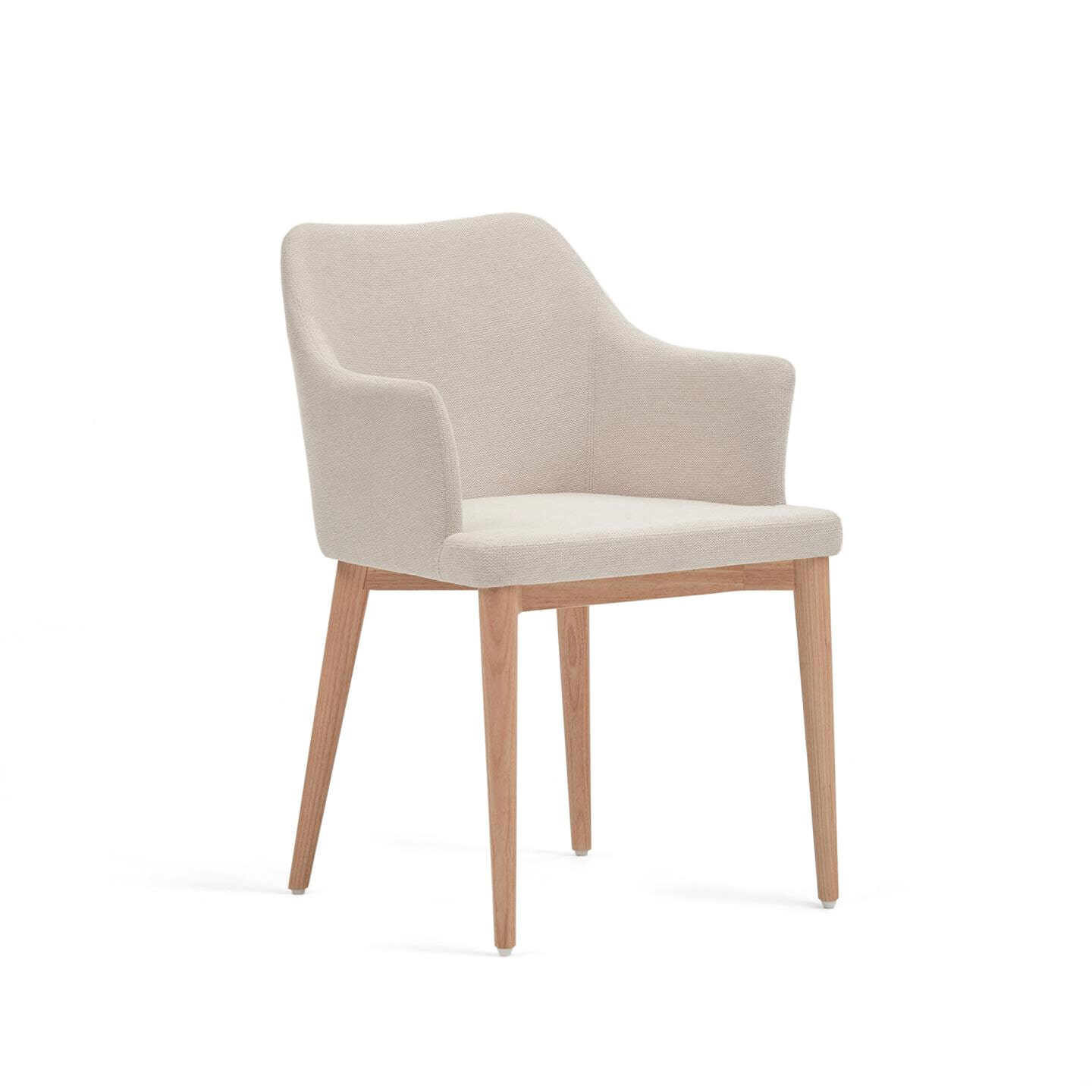 Kave Home - Croft stoel in beige chenille met massief essenhouten poten