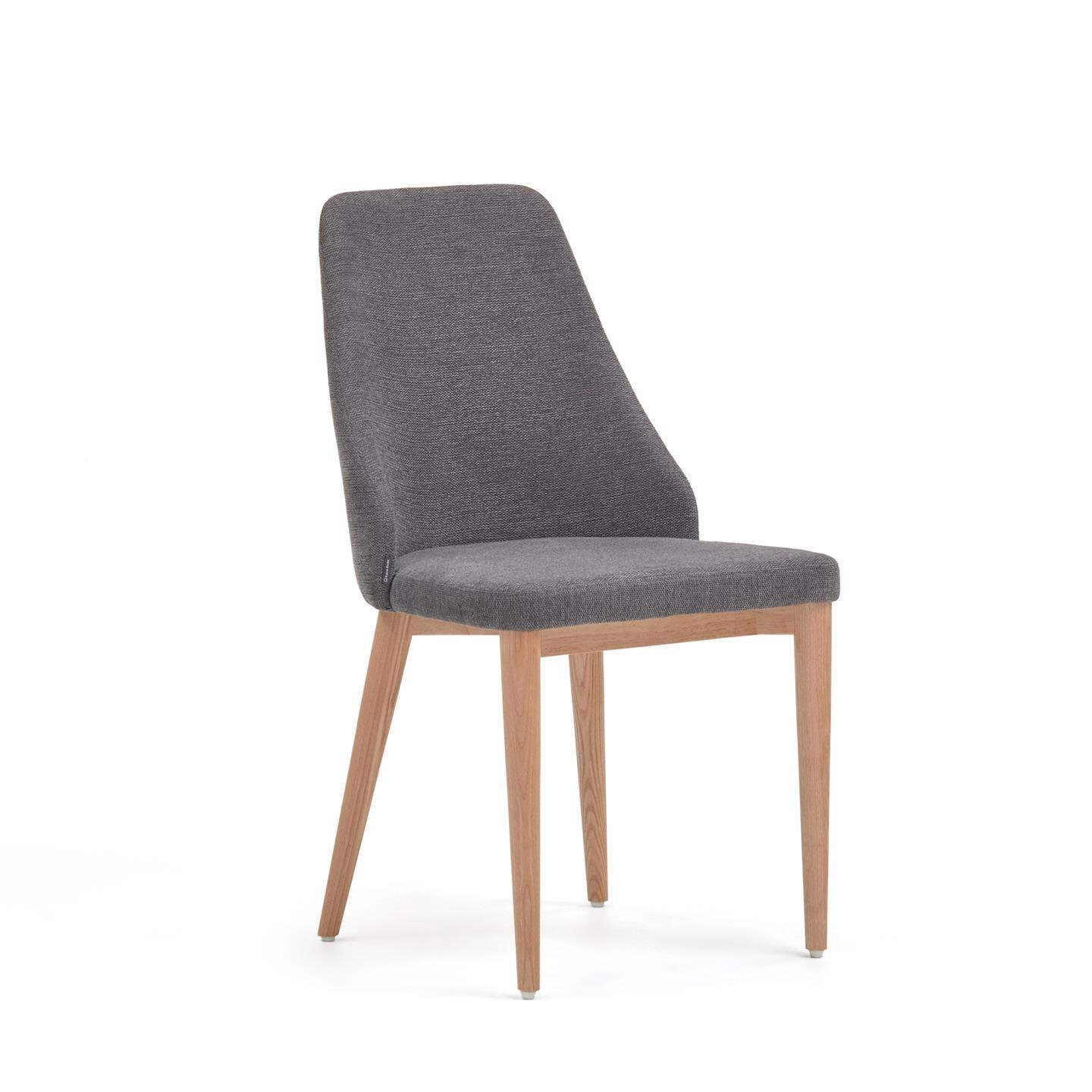 Kave Home - Rosie stoel in donkergrijs chenille met natuurlijke massief essenhouten poten