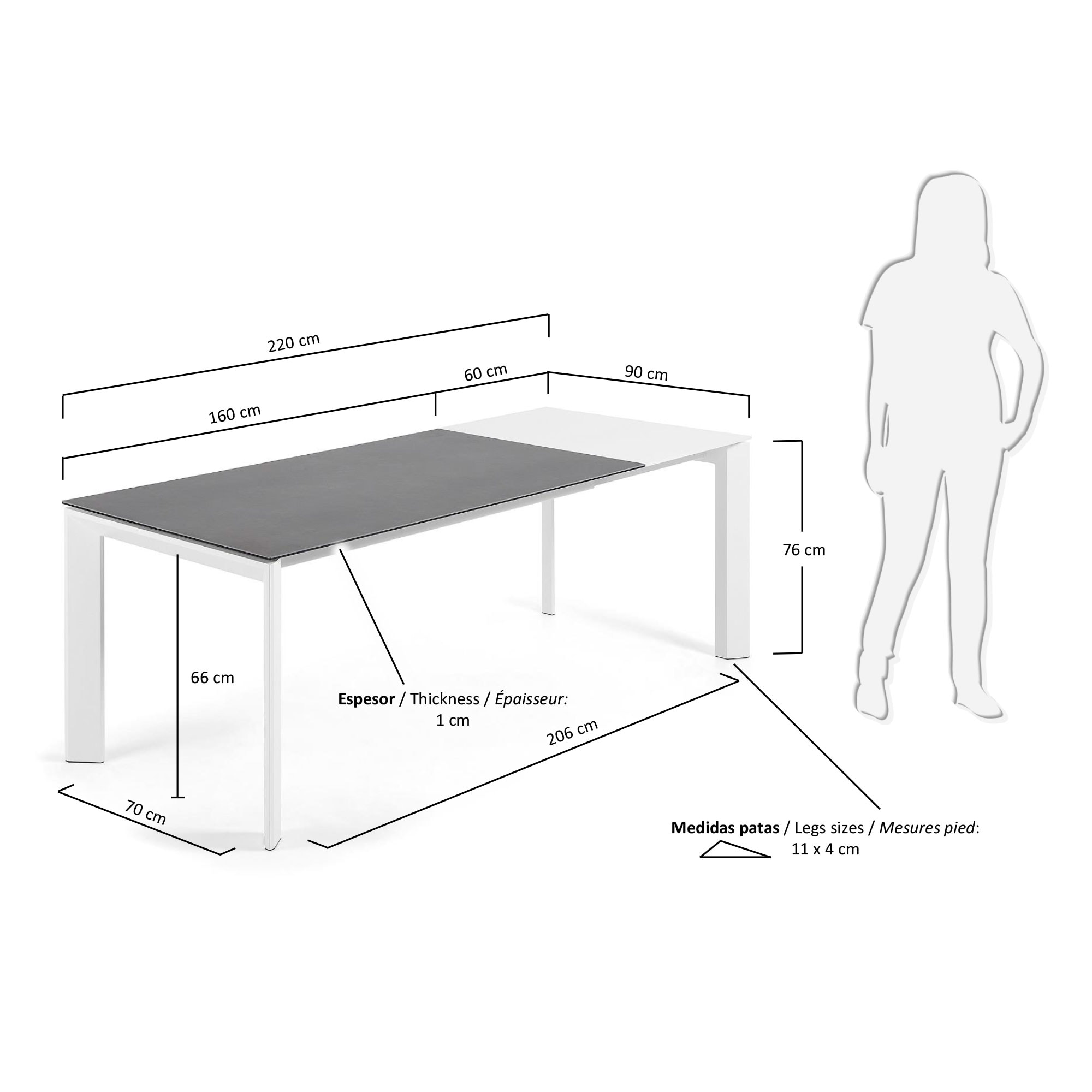 Kave Home Uitschuifbare Eettafel 'Axis' 160 - 220 x 90cm, kleur Wit
