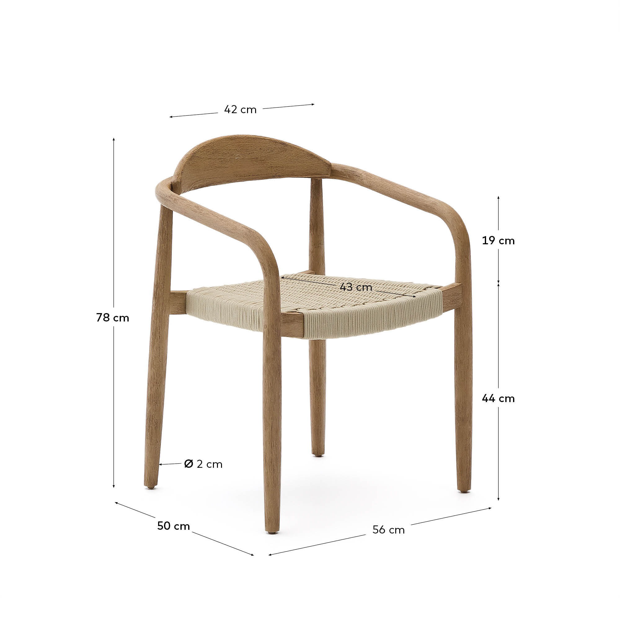 Kave Home Tuin / Eetkamerstoel 'Nina' Acaciahout, kleur Ecru