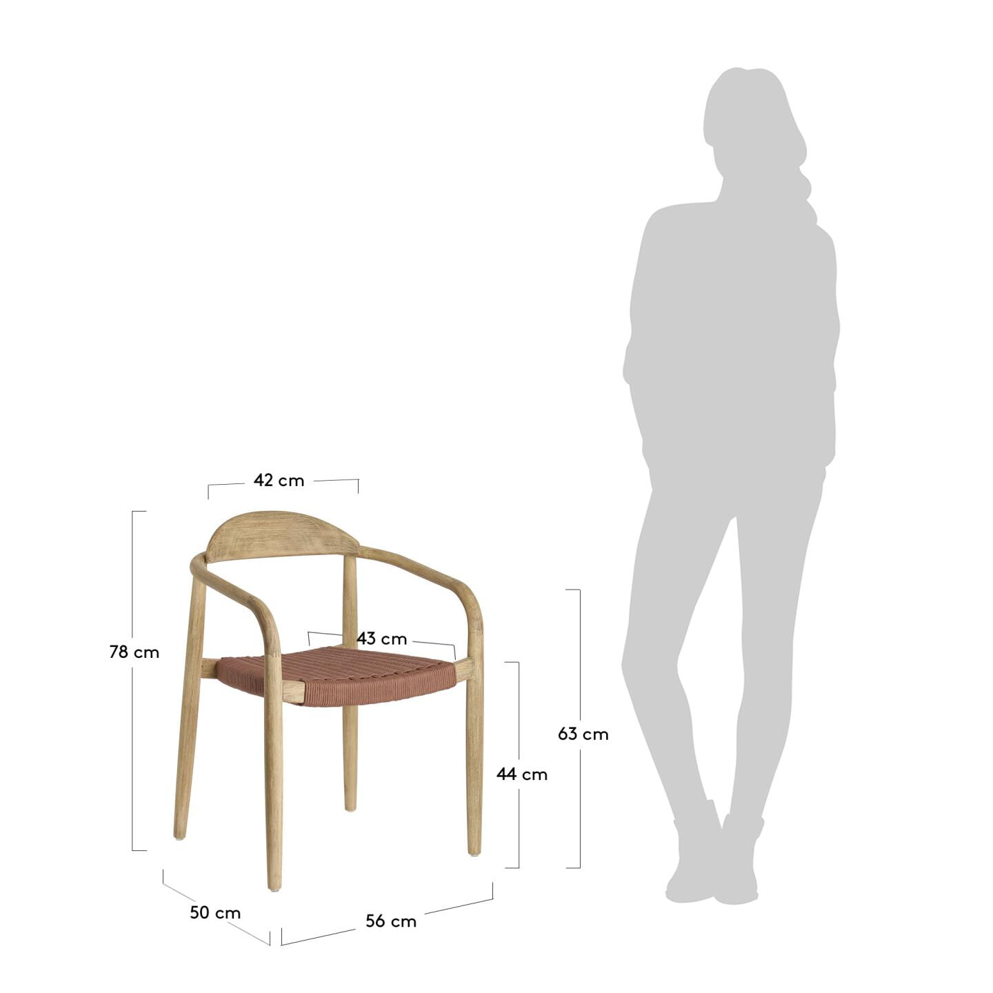 Kave Home Tuin / Eetkamerstoel 'Nina', kleur Terracotta