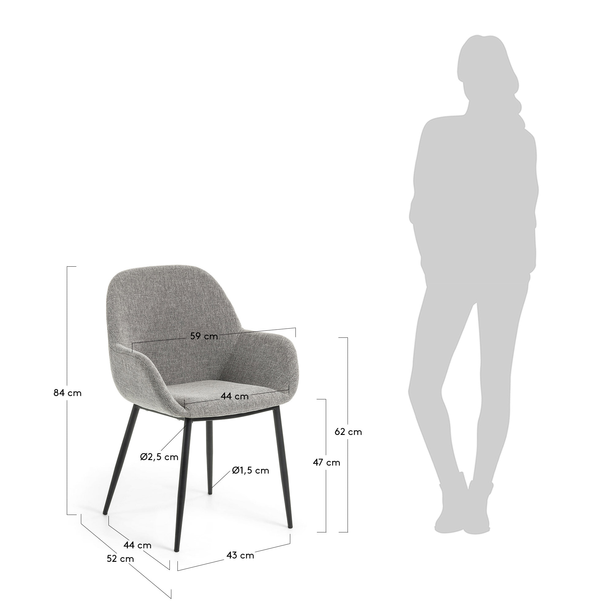 Kave Home Eetkamerstoel 'Konna', kleur Grijs