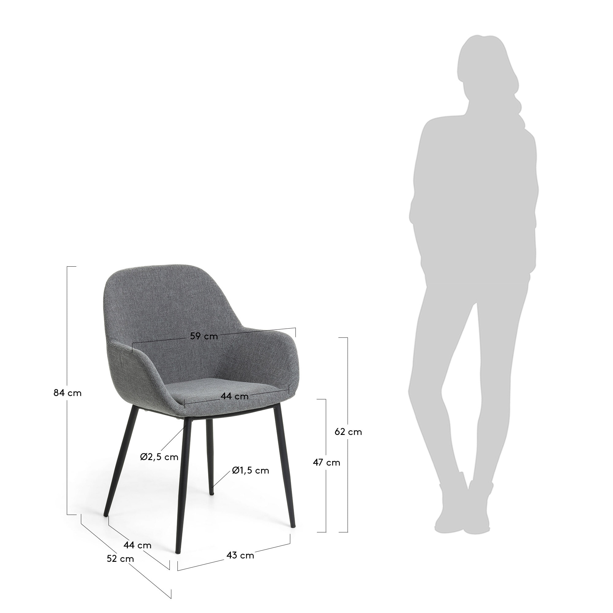 Kave Home Eetkamerstoel 'Konna', kleur Donkergrijs