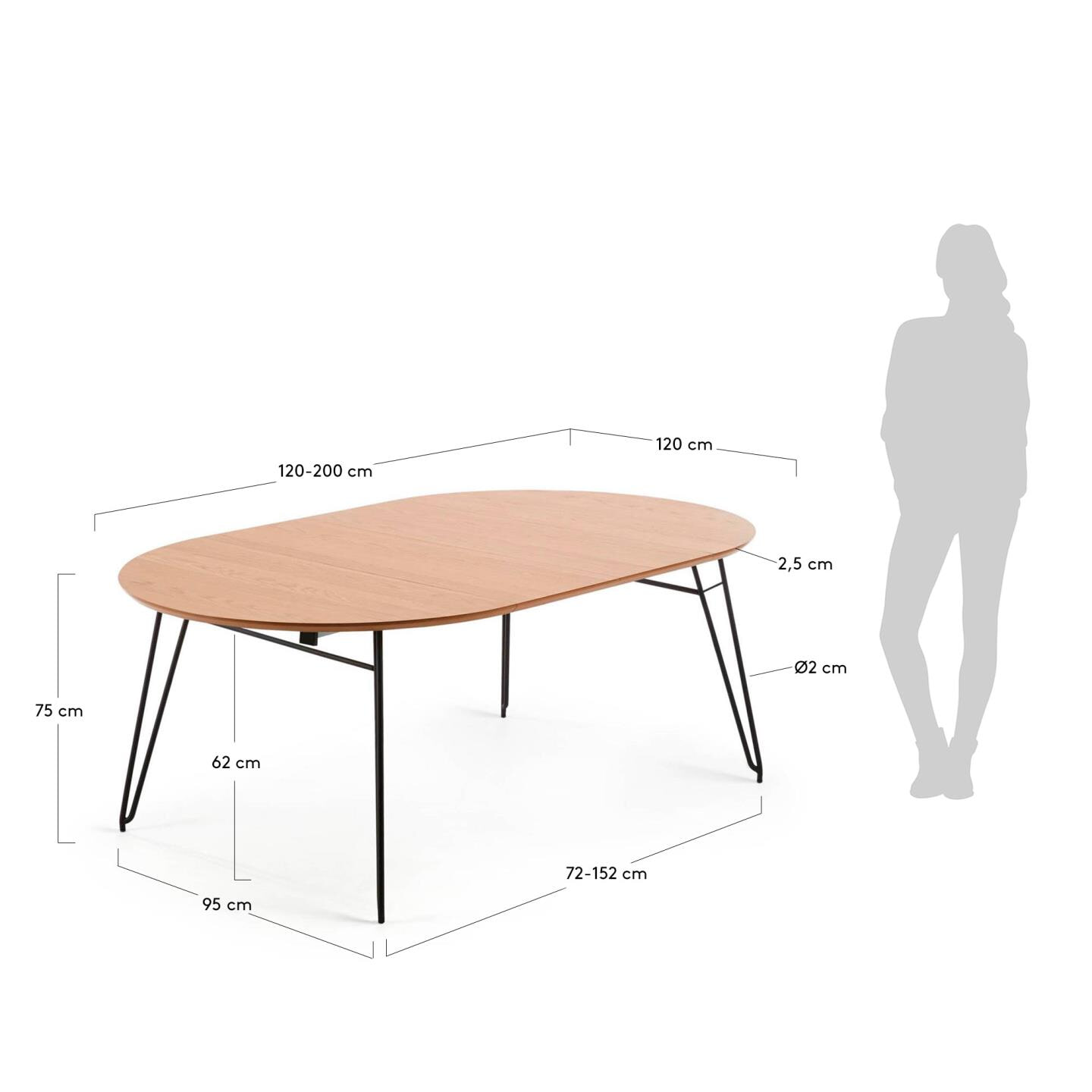 Kave Home Uitschuifbare Ronde Eettafel 'Novac' Ø120 x 120 - 200cm