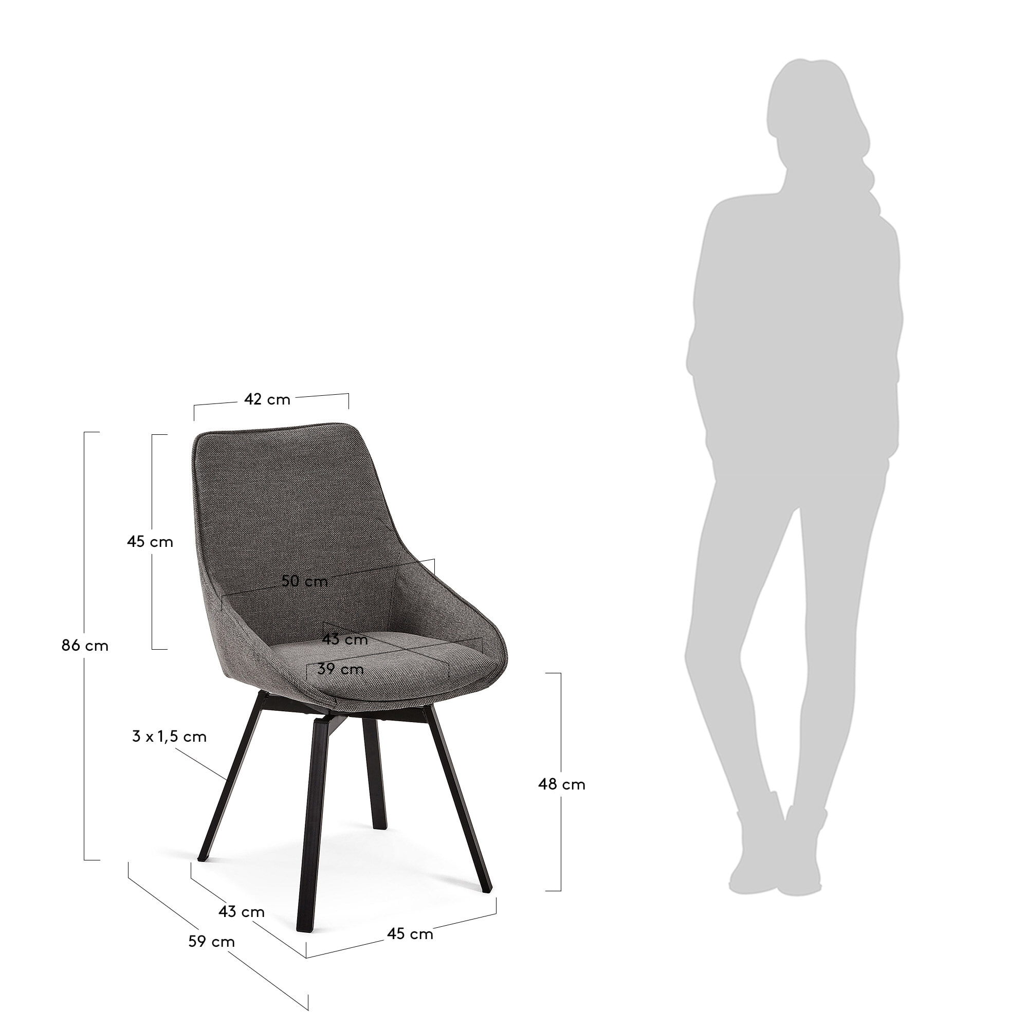 Kave Home Eetkamerstoel 'Jenna' kleur Donkergrijs