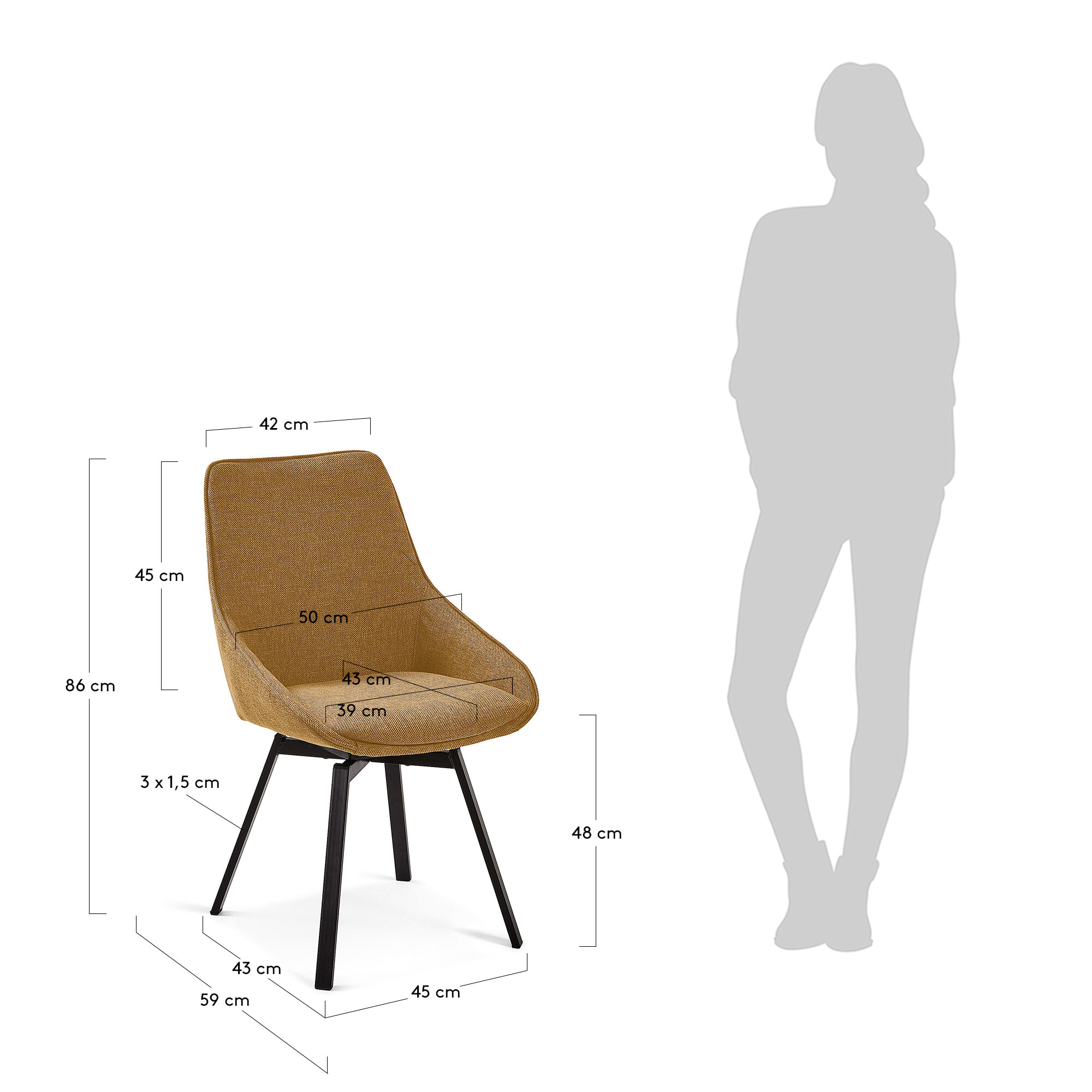 Kave Home Eetkamerstoel 'Jenna' kleur Mosterdgeel
