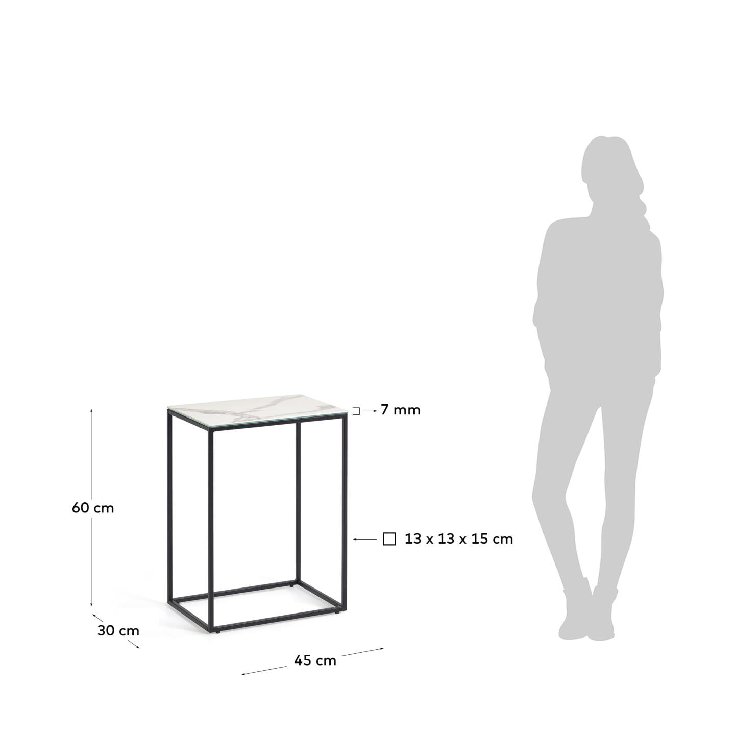 Kave Home Bijzettafel 'Rewena' Keramiek met marmerlook, 45 x 30cm, kleur Wit