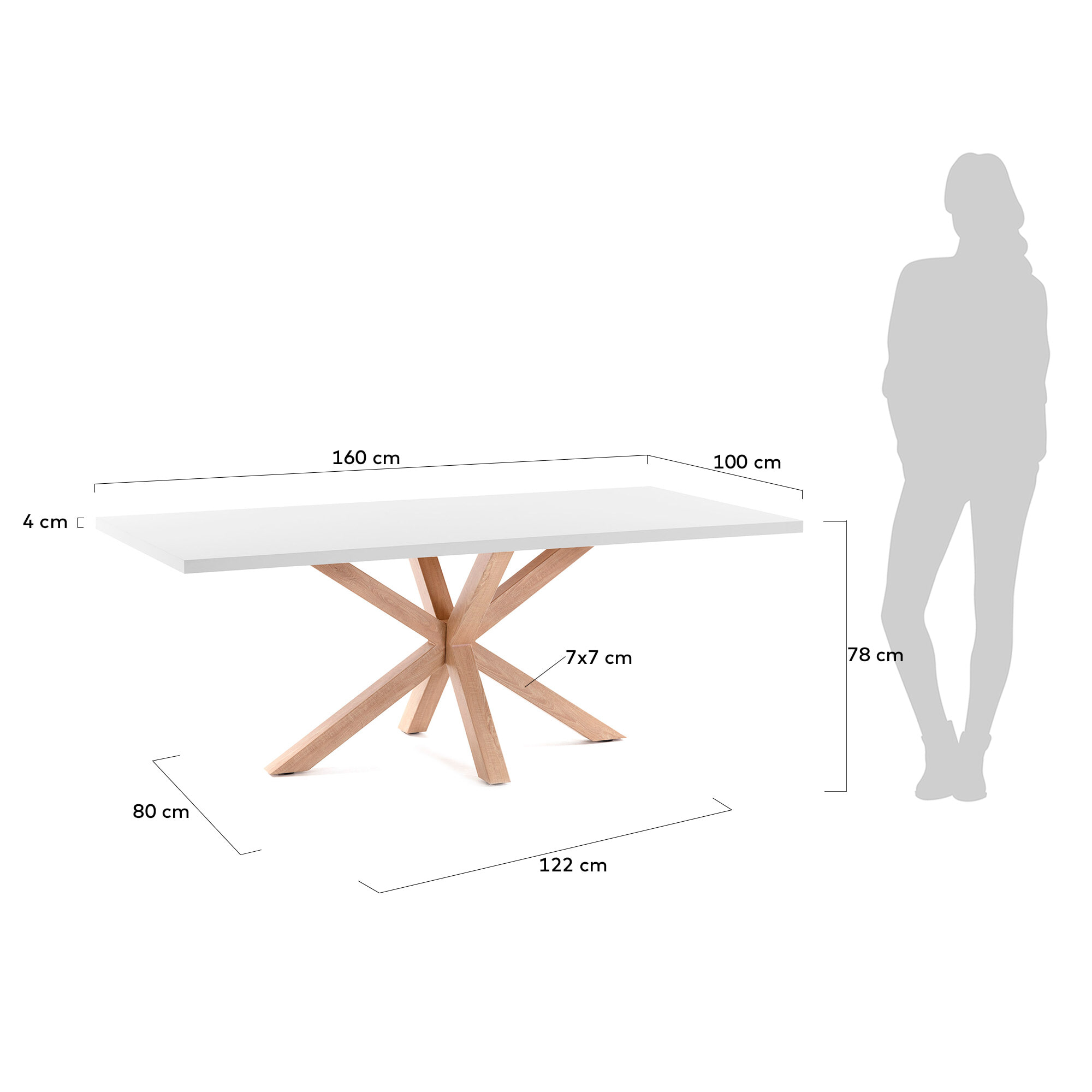 Kave Home Eettafel 'Argo' Eiken/Wit, 160 x 100cm