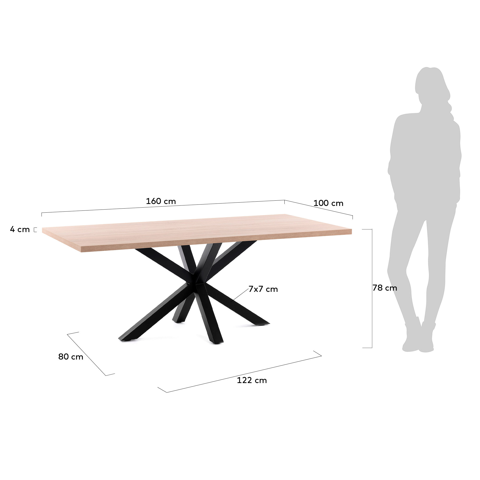 Kave Home Eettafel 'Argo' Zwart/Eiken, 160 x 100cm