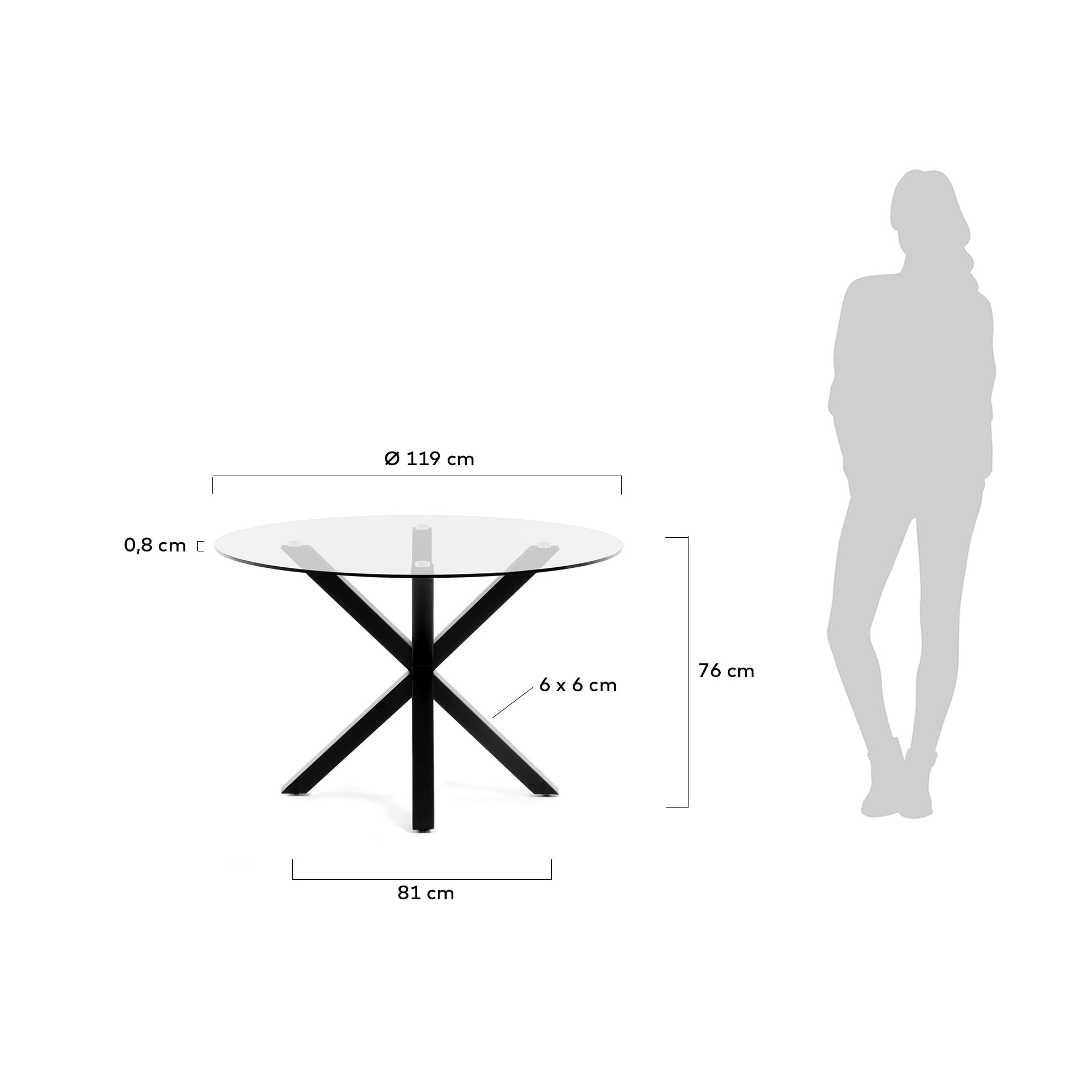 Kave Home Ronde Eettafel 'Argo' Ø119cm, kleur Zwart/Glas