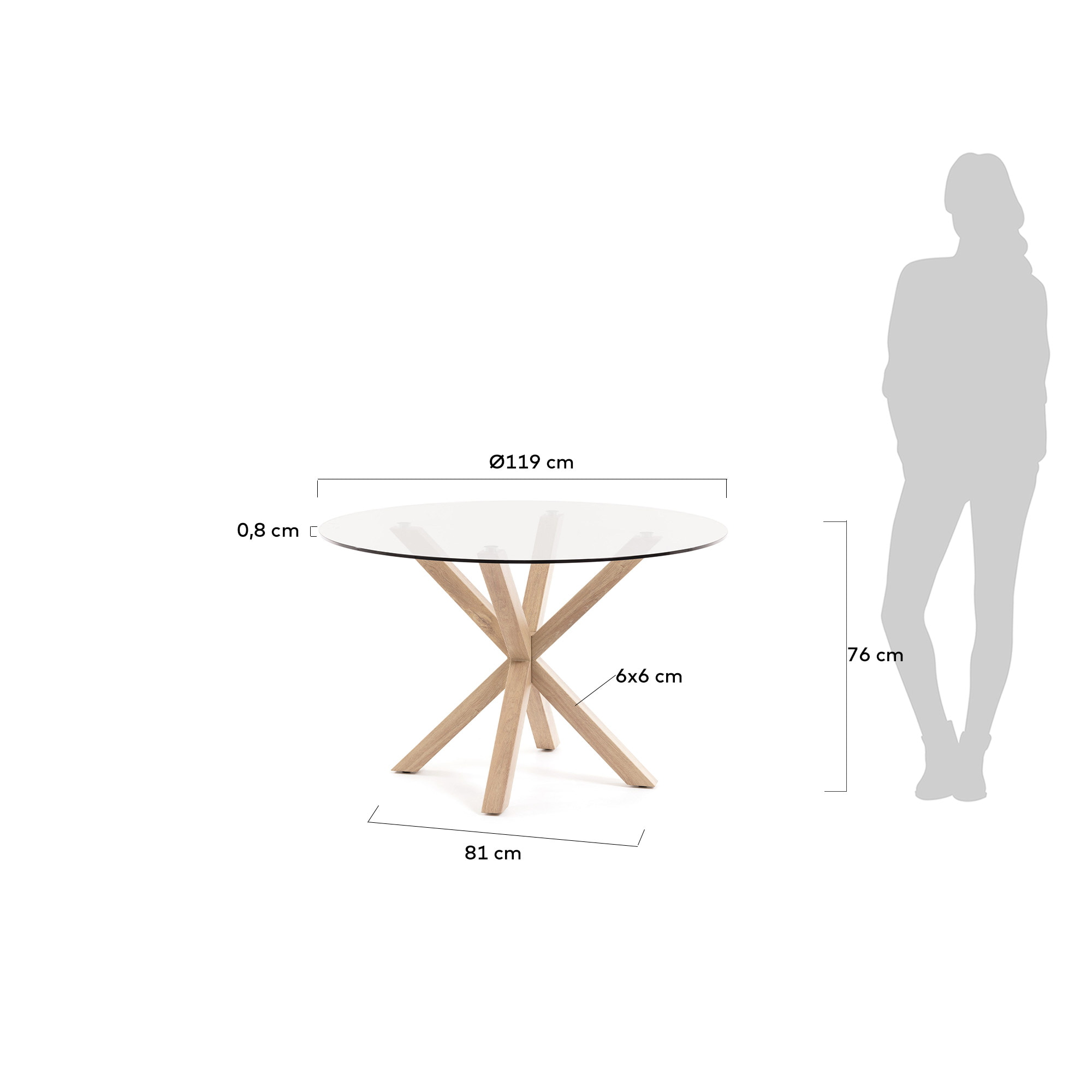 Kave Home Ronde Eettafel 'Argo' Ø119cm, kleur Eiken/Glas