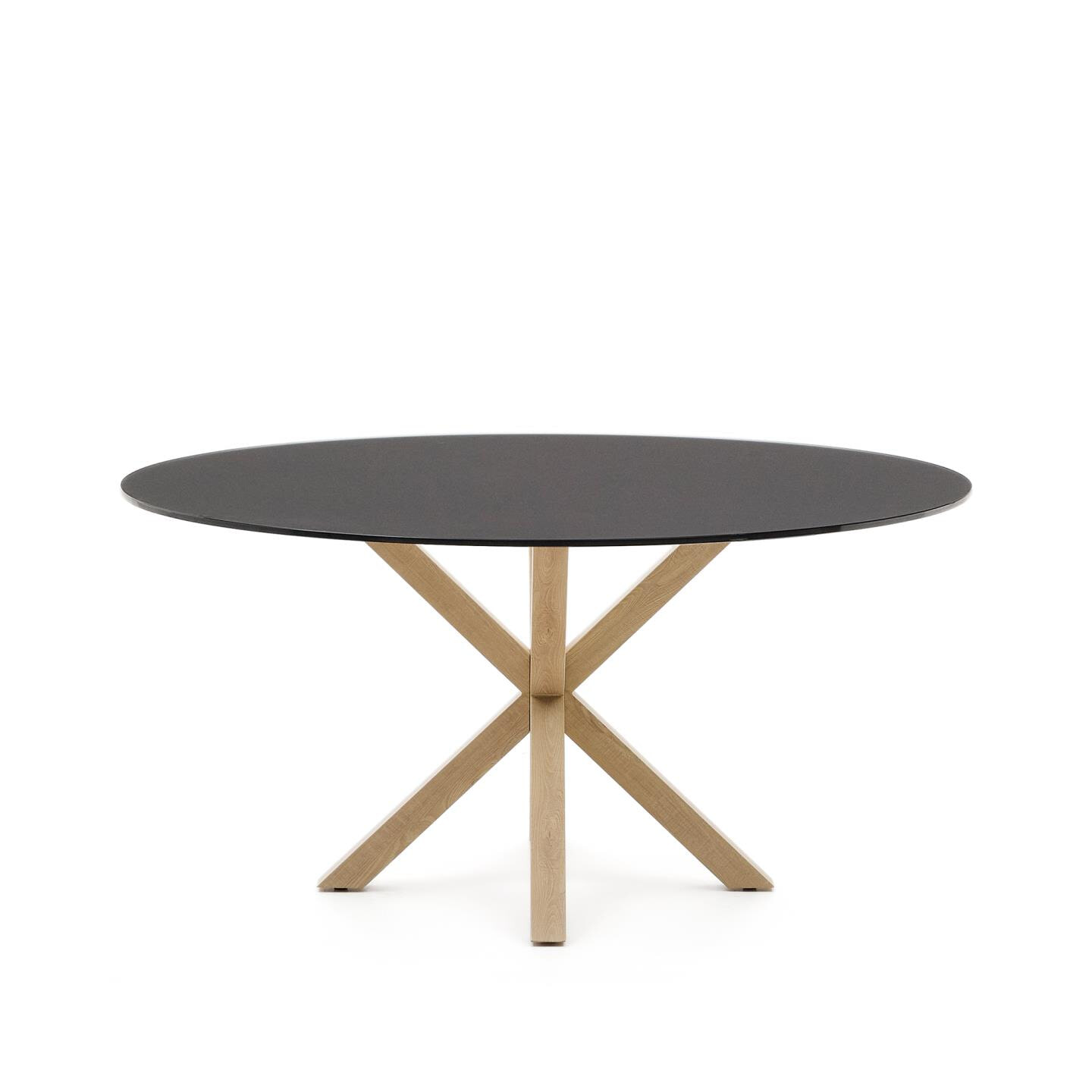 Kave Home Ronde Eettafel 'Argo' Glas en houtlook, 150cm, kleur Zwart