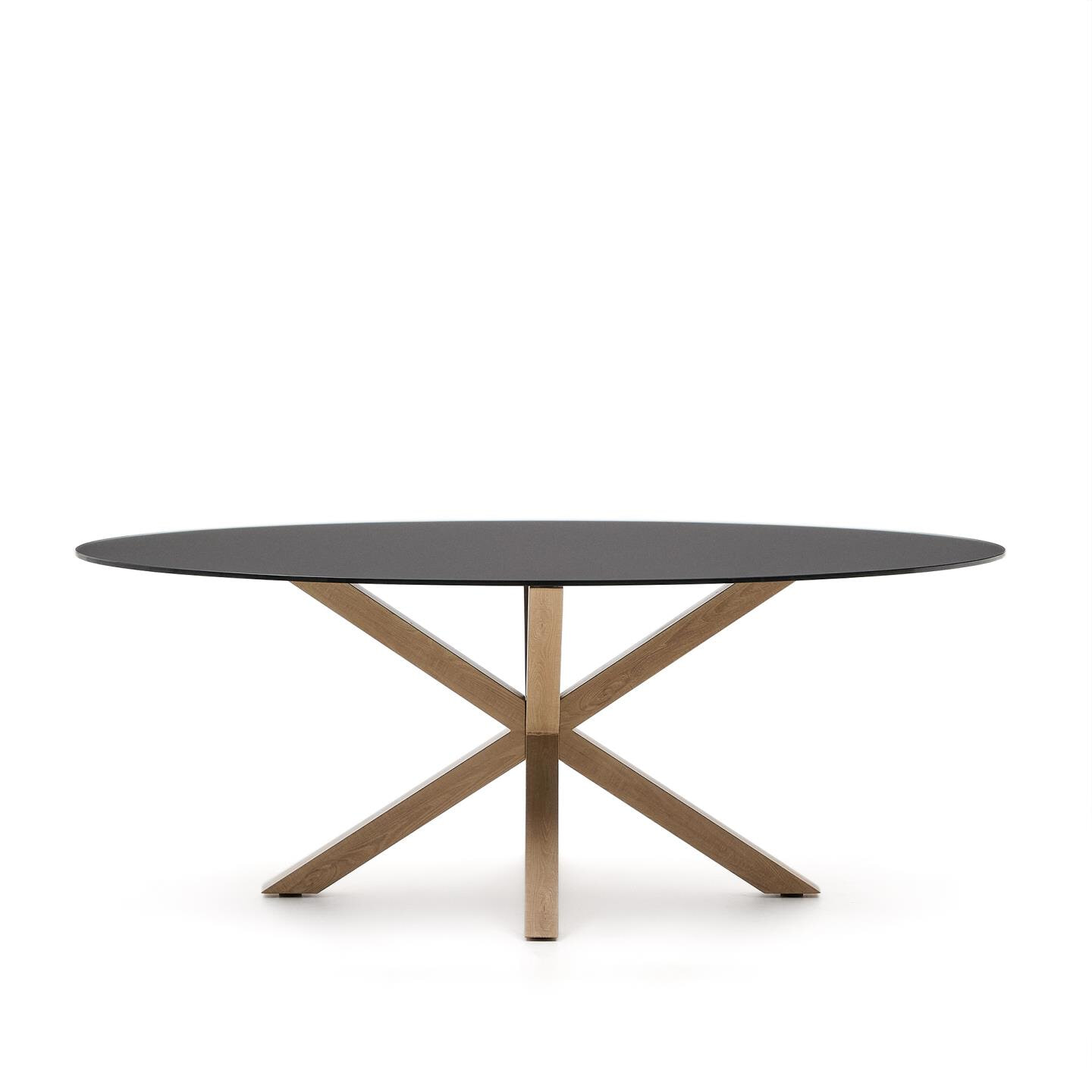 Kave Home Ovale Eettafel 'Argo' Glas en houtlook, 200 x 100cm, kleur Zwart