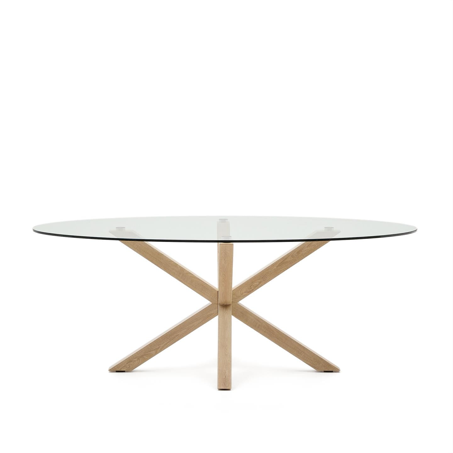 Kave Home Ovale Eettafel 'Argo' Glas en houtlook, 200 x 100cm, kleur Naturel