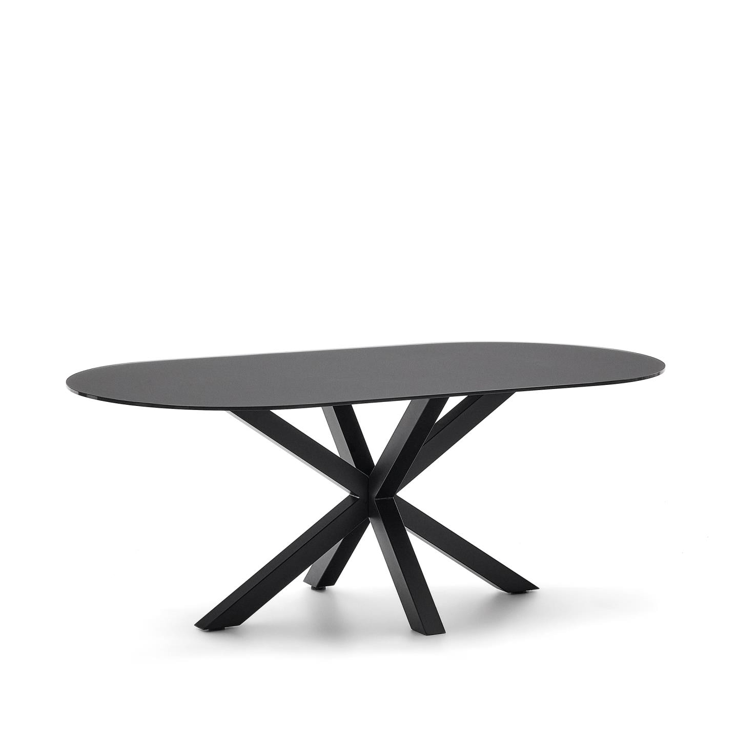 Kave Home Ovale Eettafel 'Argo' Glas, 200 x 100cm, kleur Zwart