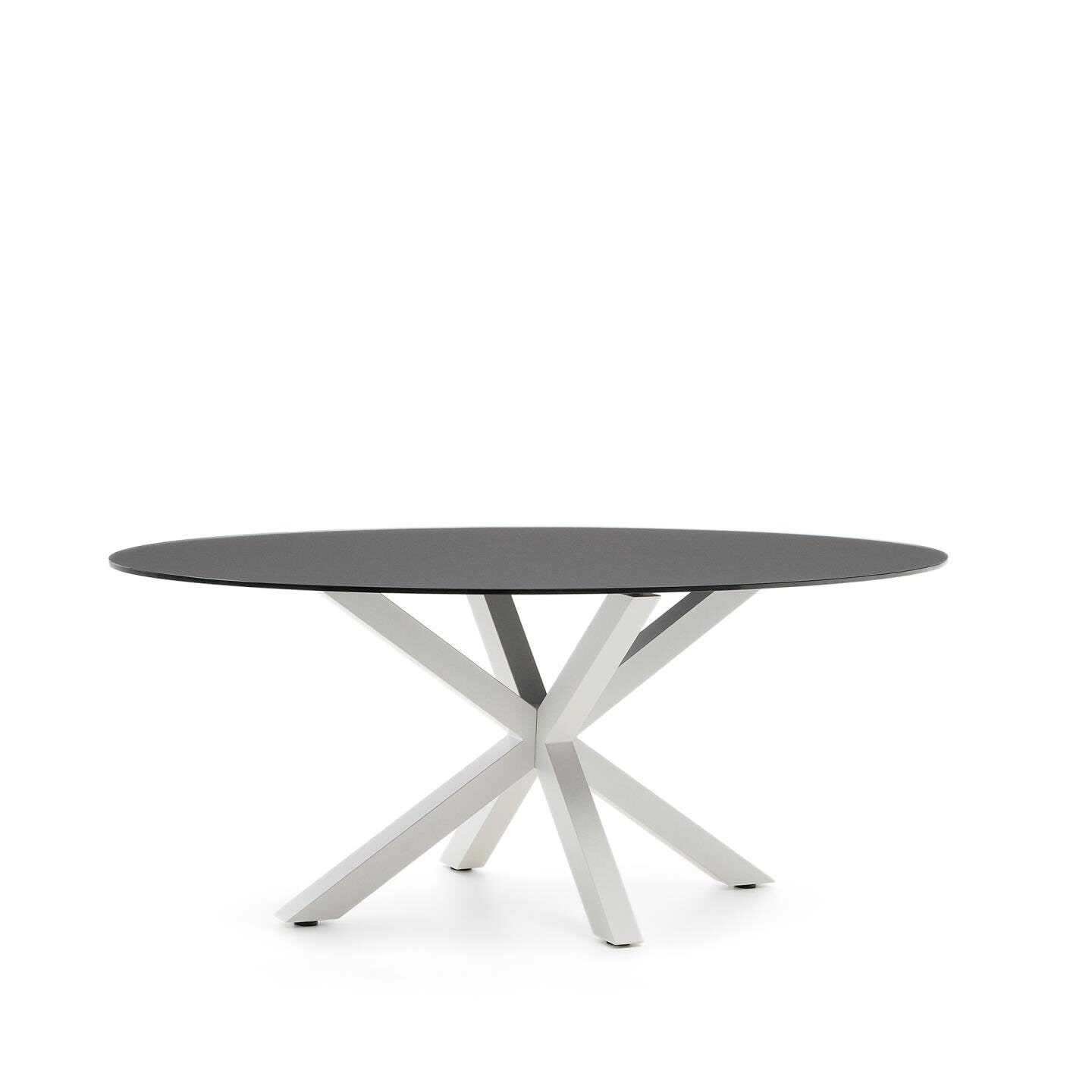 Kave Home - Argo ovale tafel in matzwart glas en stalen poten met witte afwerking Ø 200 x 100 cm