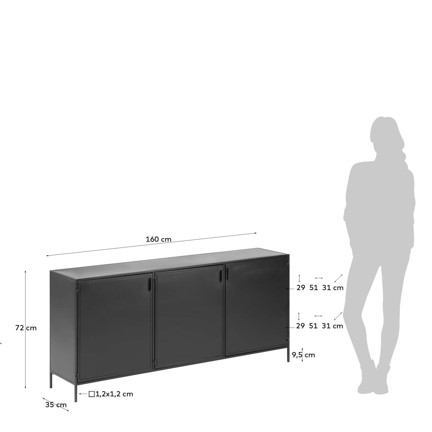 Kave Home Dressoir 'Shantay' Zwart metaal, 160cm