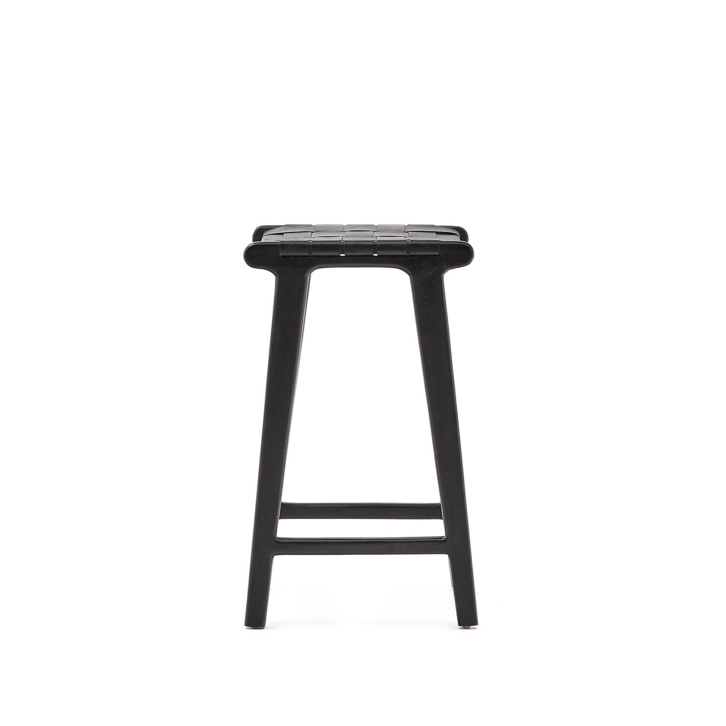 Kave Home Barkruk 'Calixta' Hout en leder, kleur Zwart (zithoogte 67cm)