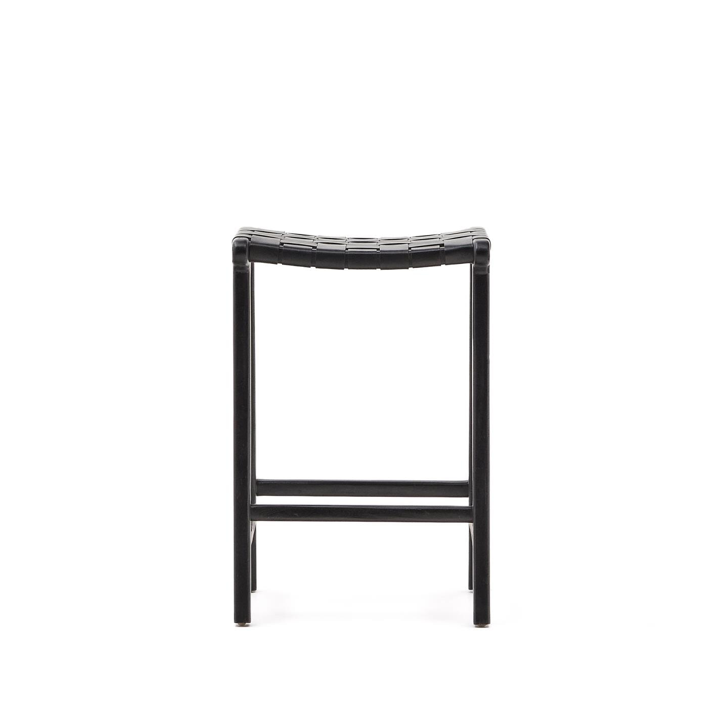 Kave Home Barkruk 'Calixta' Hout en leder, kleur Zwart (zithoogte 67cm)
