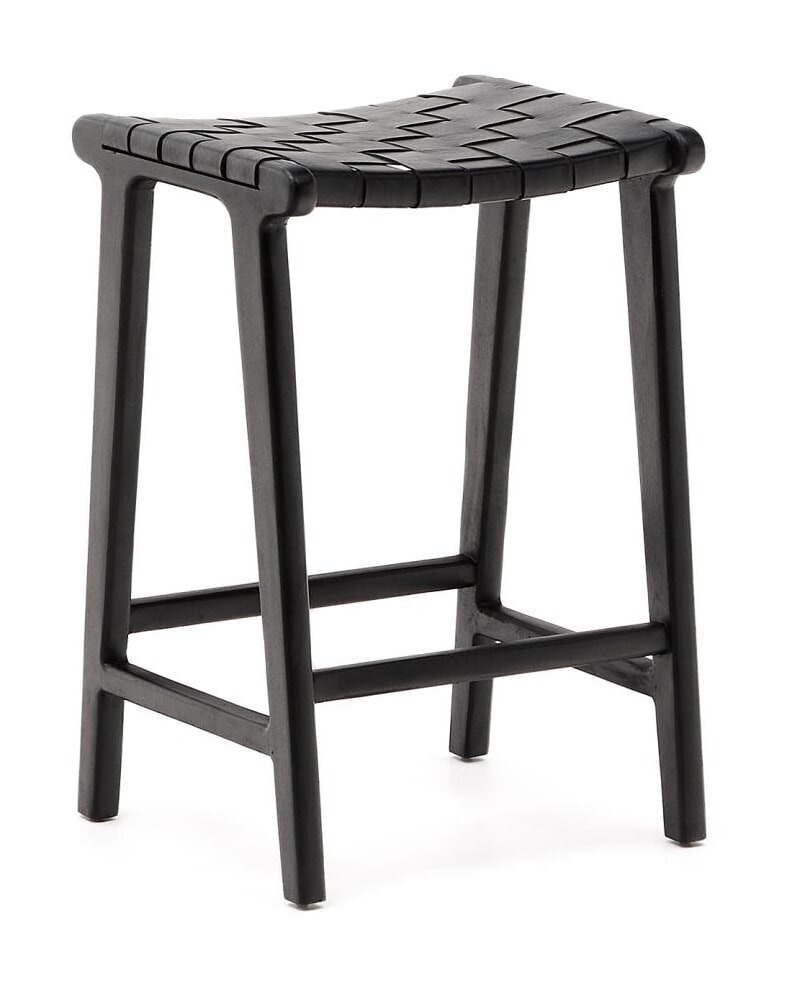 Kave Home Barkruk 'Calixta' Hout en leder, kleur Zwart (zithoogte 67cm)