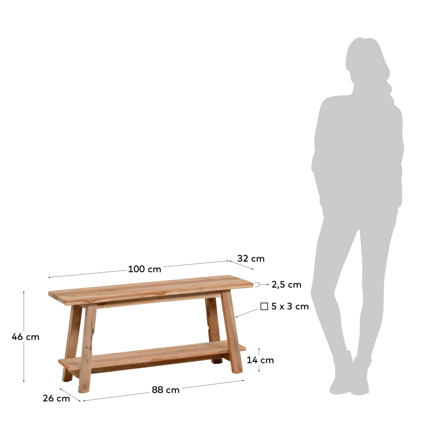 Kave Home Bankje 'Safara' Teakhout, 100cm