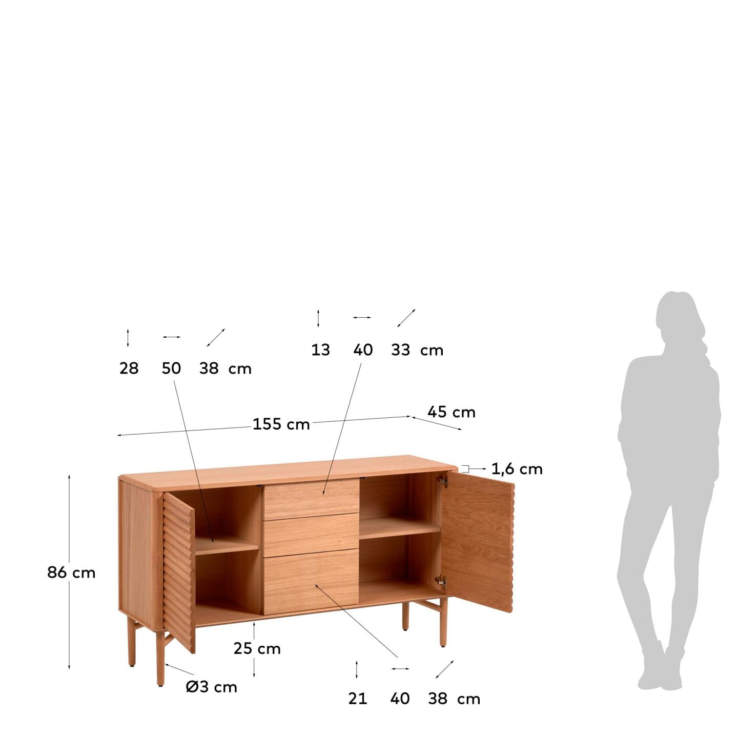 Kave Home Dressoir 'Lenon' Eikenhout, 155cm