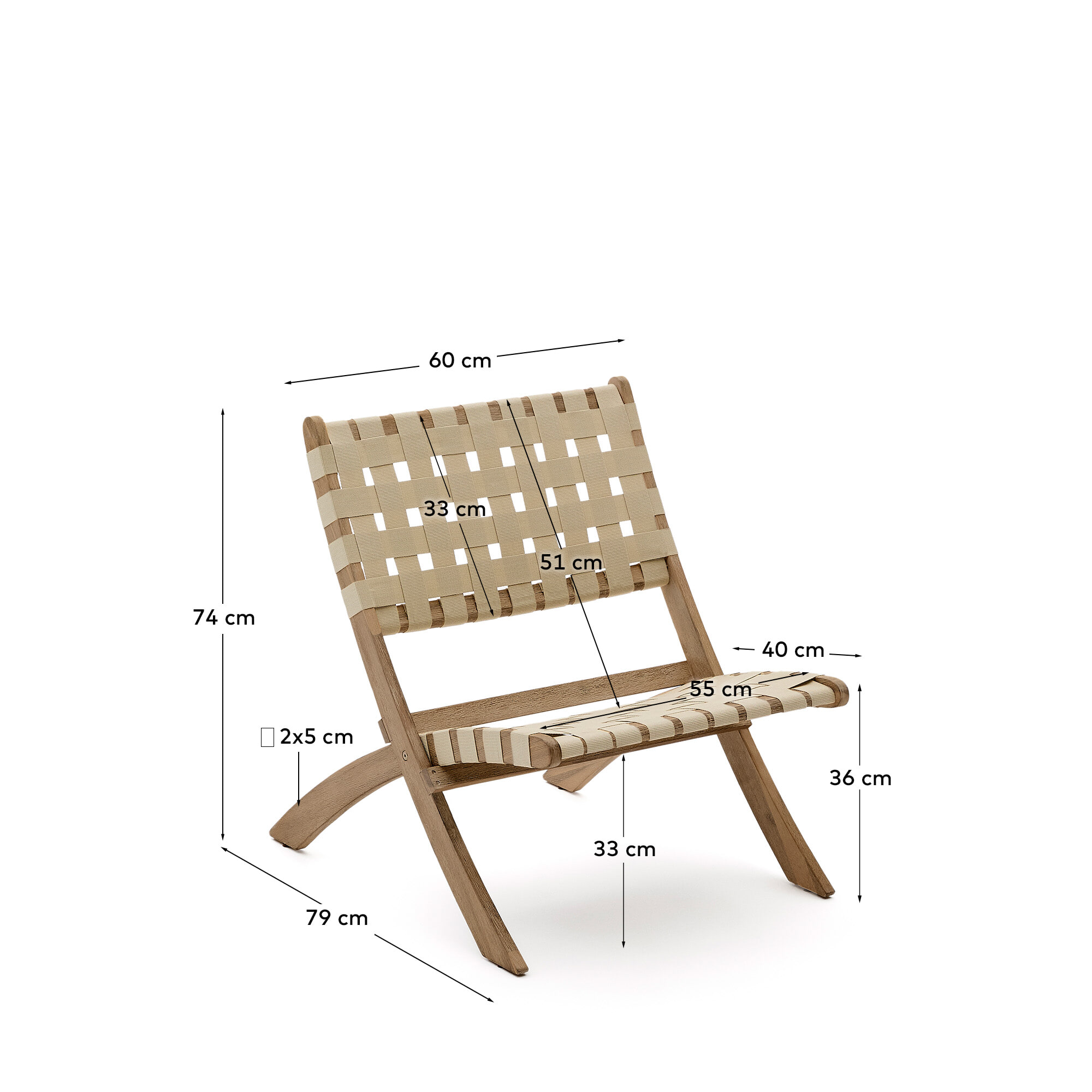 Kave Home Fauteuil 'Chabeli' Acaciahout, kleur Crème
