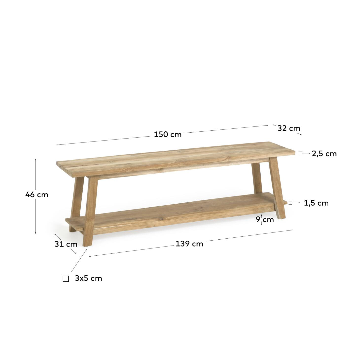 Kave Home Bankje 'Safara' Teakhout, 150cm