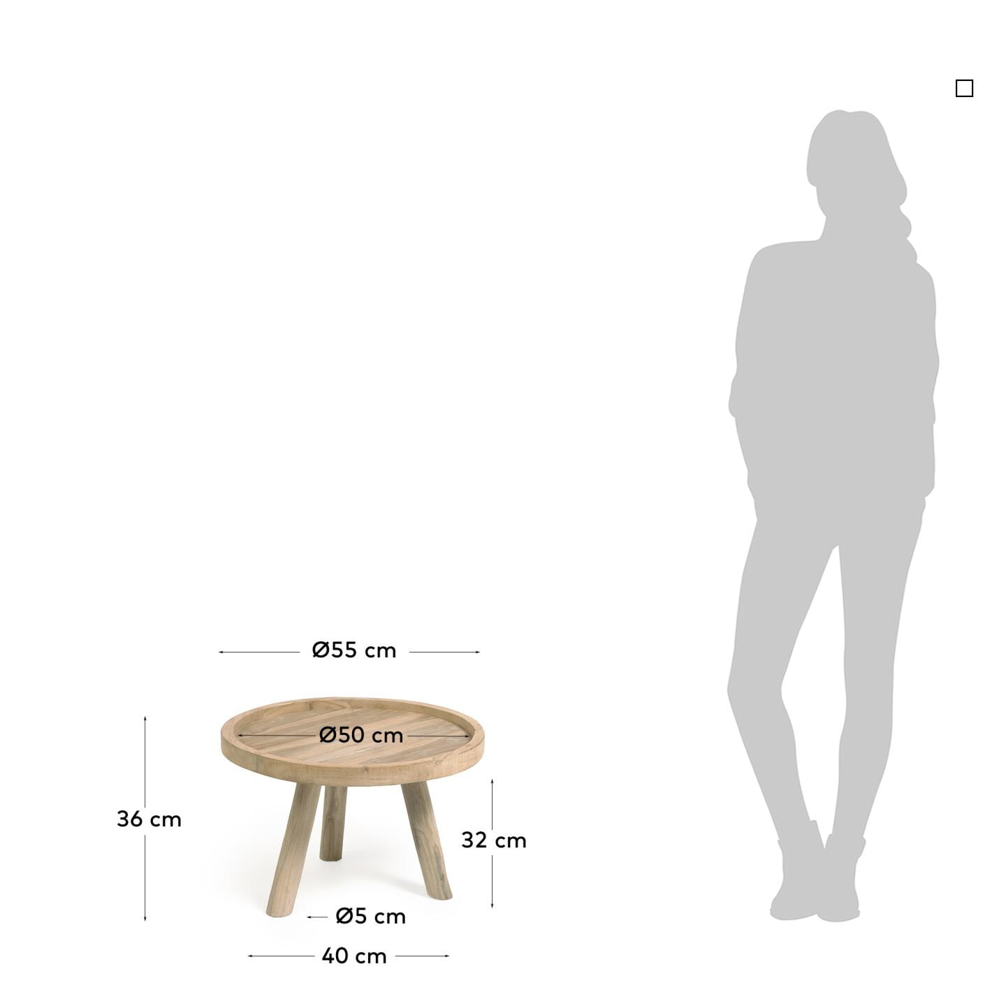 Kave Home Bijzettafel 'Glenda' 55cm, Teakhout