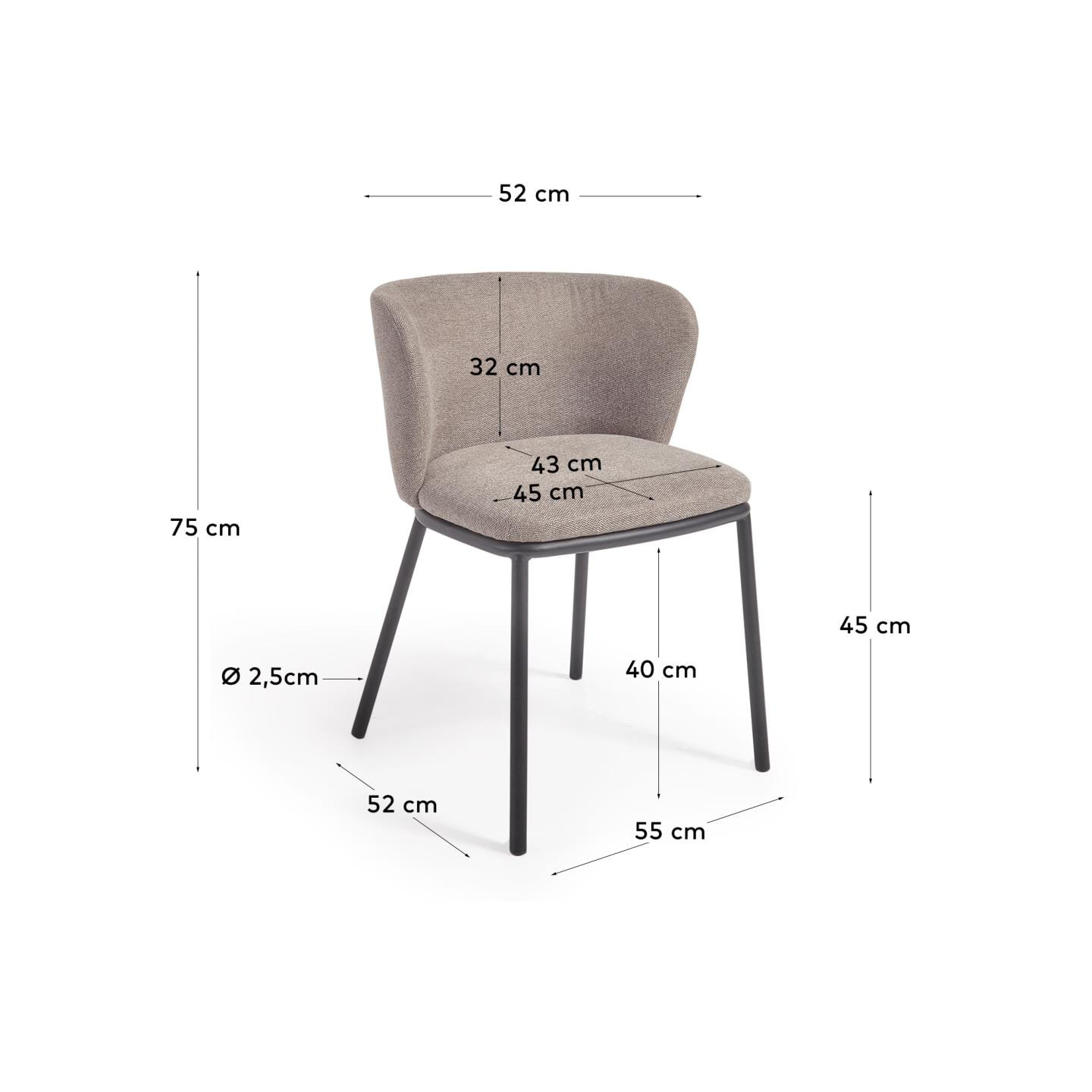 Kave Home Eetkamerstoel 'Ciselia' Chenille, kleur Lichtbruin