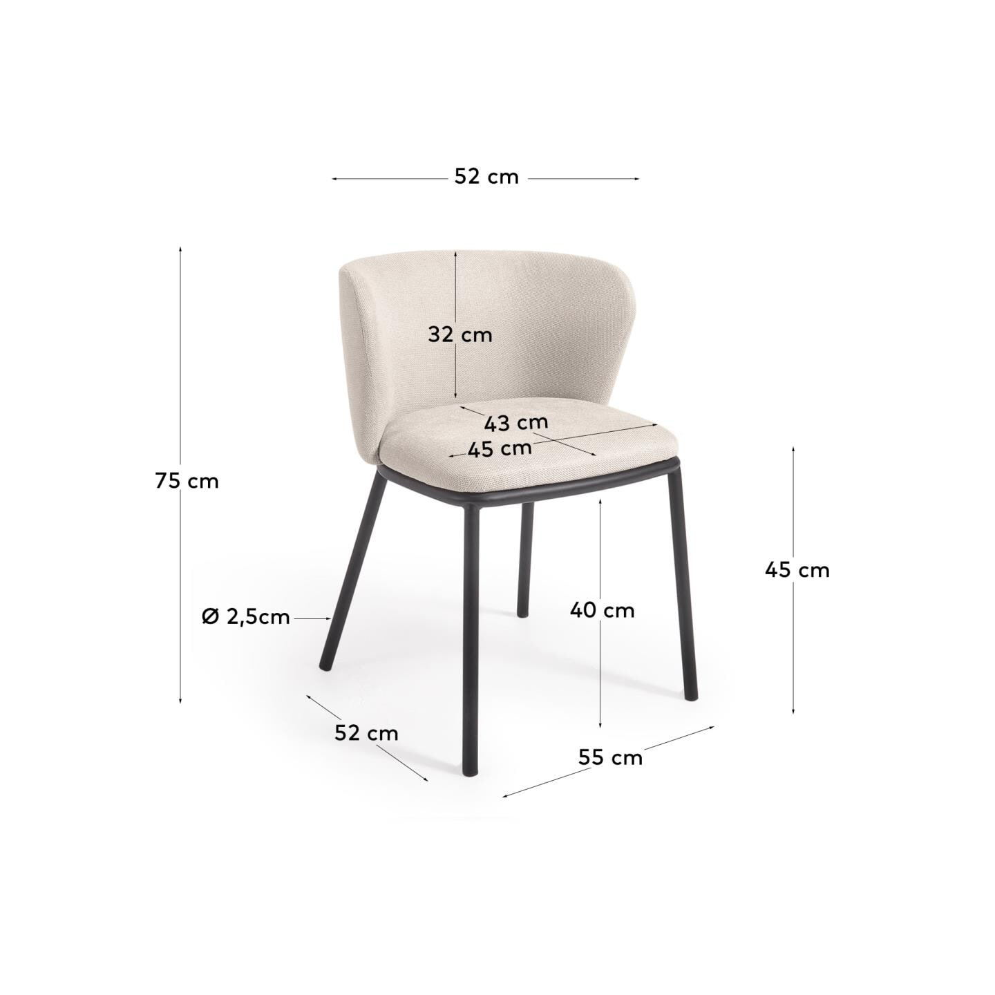 Kave Home Eetkamerstoel 'Ciselia' Chenille, kleur Beige