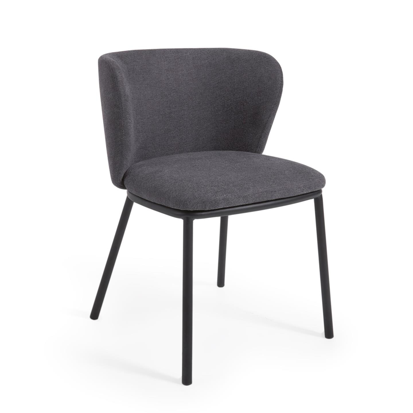 Kave Home Eetkamerstoel Ciselia Chenille - Donkergrijs