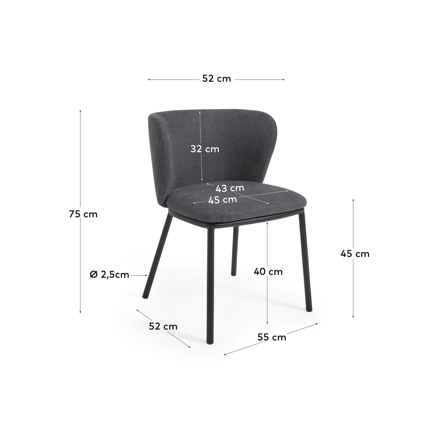 Kave Home Eetkamerstoel 'Ciselia' Chenille, kleur Donkergrijs