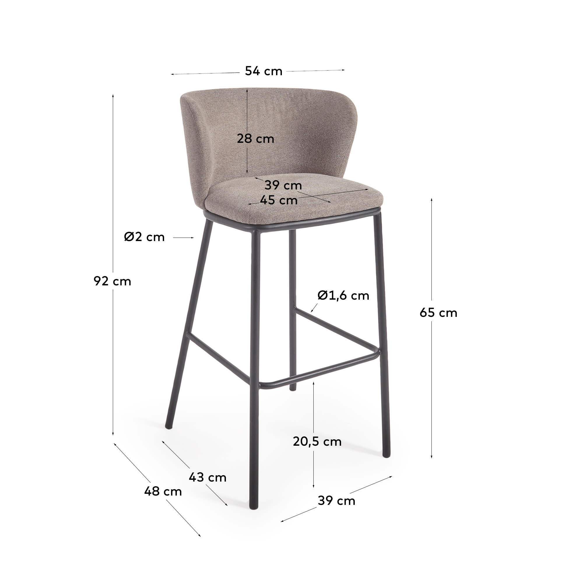 Kave Home Barstoel 'Ciselia' Chenille (zithoogte 65cm), kleur lichtbruin