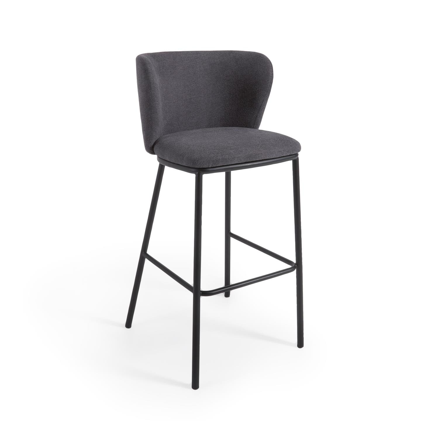 Kave Home Barkruk Ciselia Chenille - Donkergrijs (zithoogte 75cm)