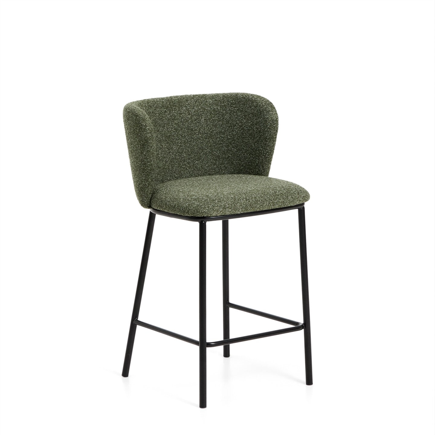 Kave Home Barstoel 'Ciselia' Chenille, kleur Groen/Zwart (zithoogte 65cm)