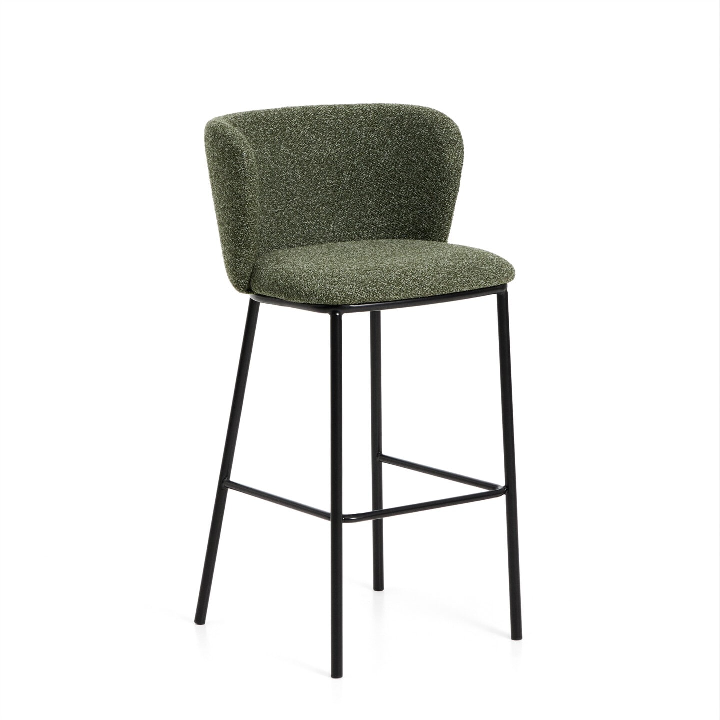 Kave Home Barkruk Ciselia Chenille - Groen/Zwart (zithoogte 75cm)