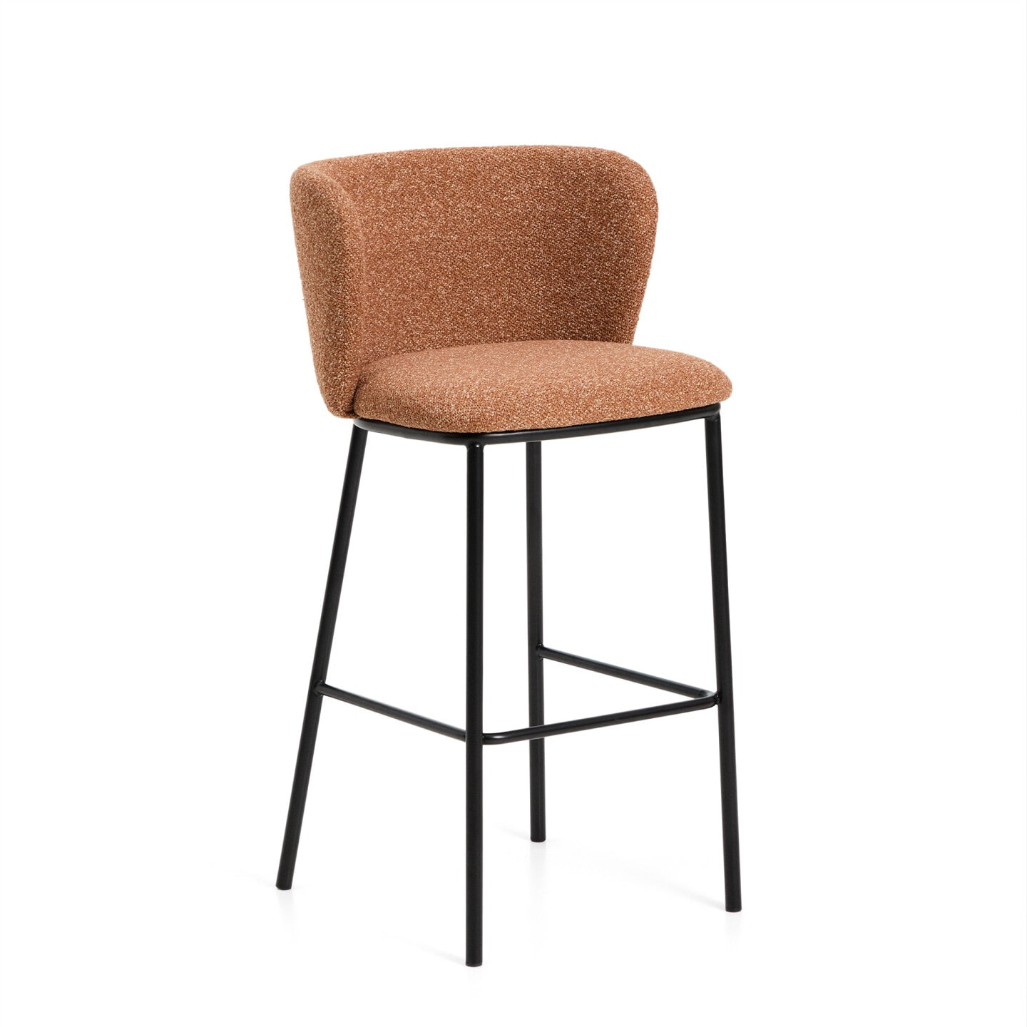 Kave Home Barkruk Ciselia Chenille - Terracotta/Zwart (zithoogte 75cm)