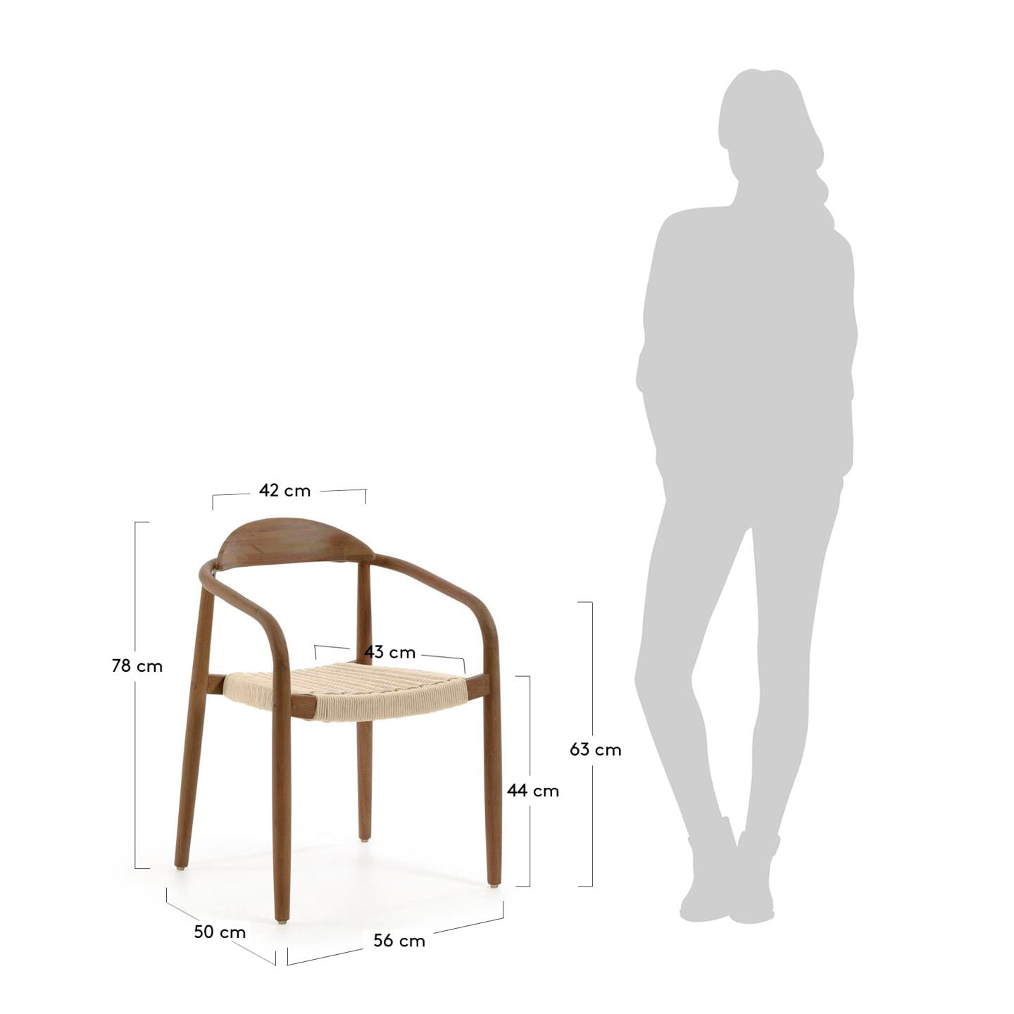 Kave Home Tuin / Eetkamerstoel 'Nina' kleur Beige walnoot
