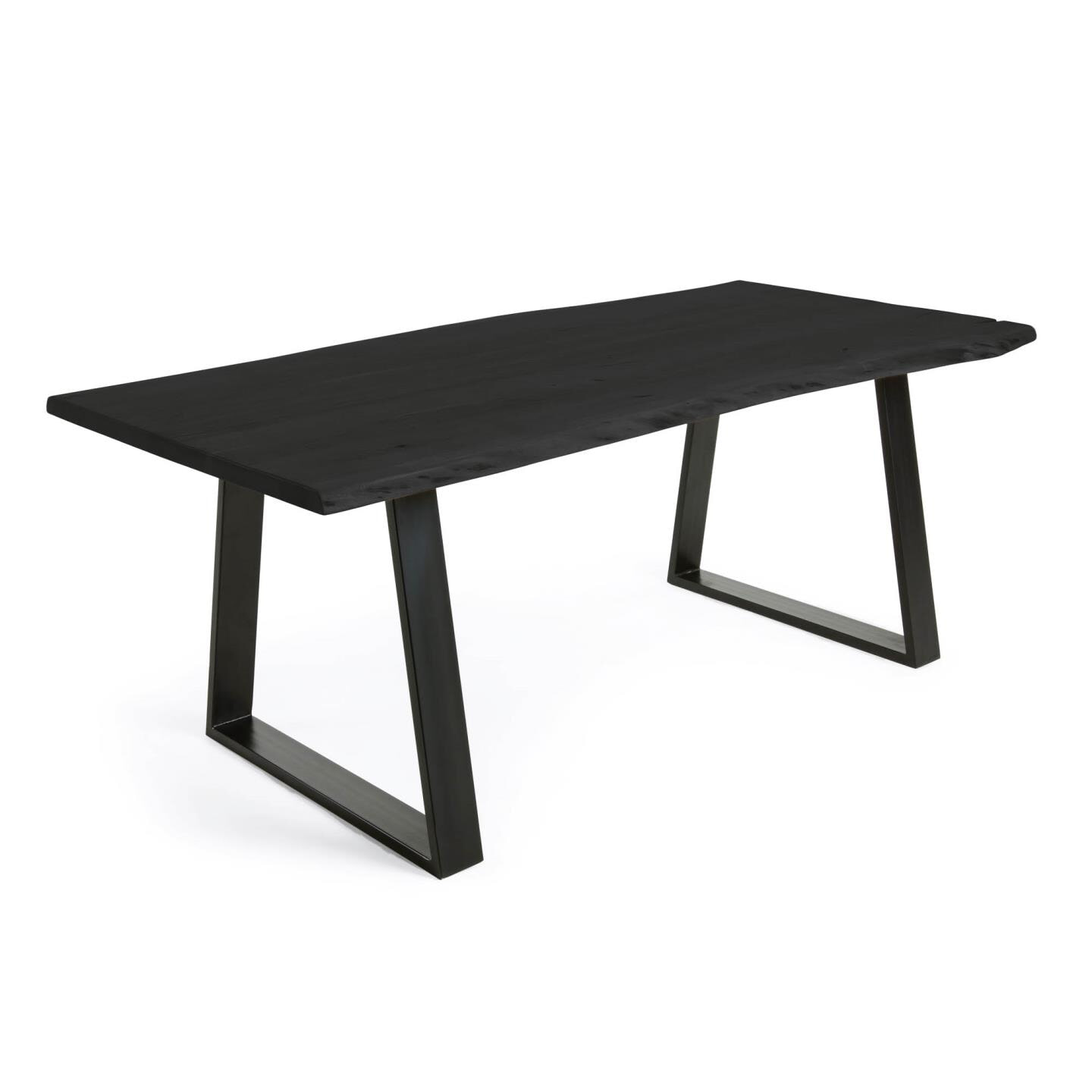 Kave Home - Alaia tafel in massief zwart acaciahout met zwarte stalen poten 180 x 90 cm