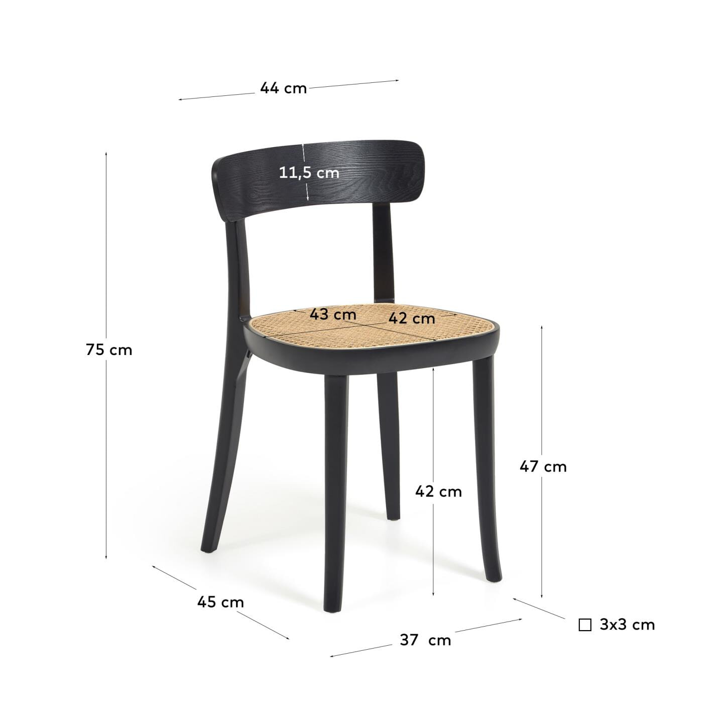 Kave Home Eetkamerstoel 'Romane' Rotan / Webbing, kleur Zwart