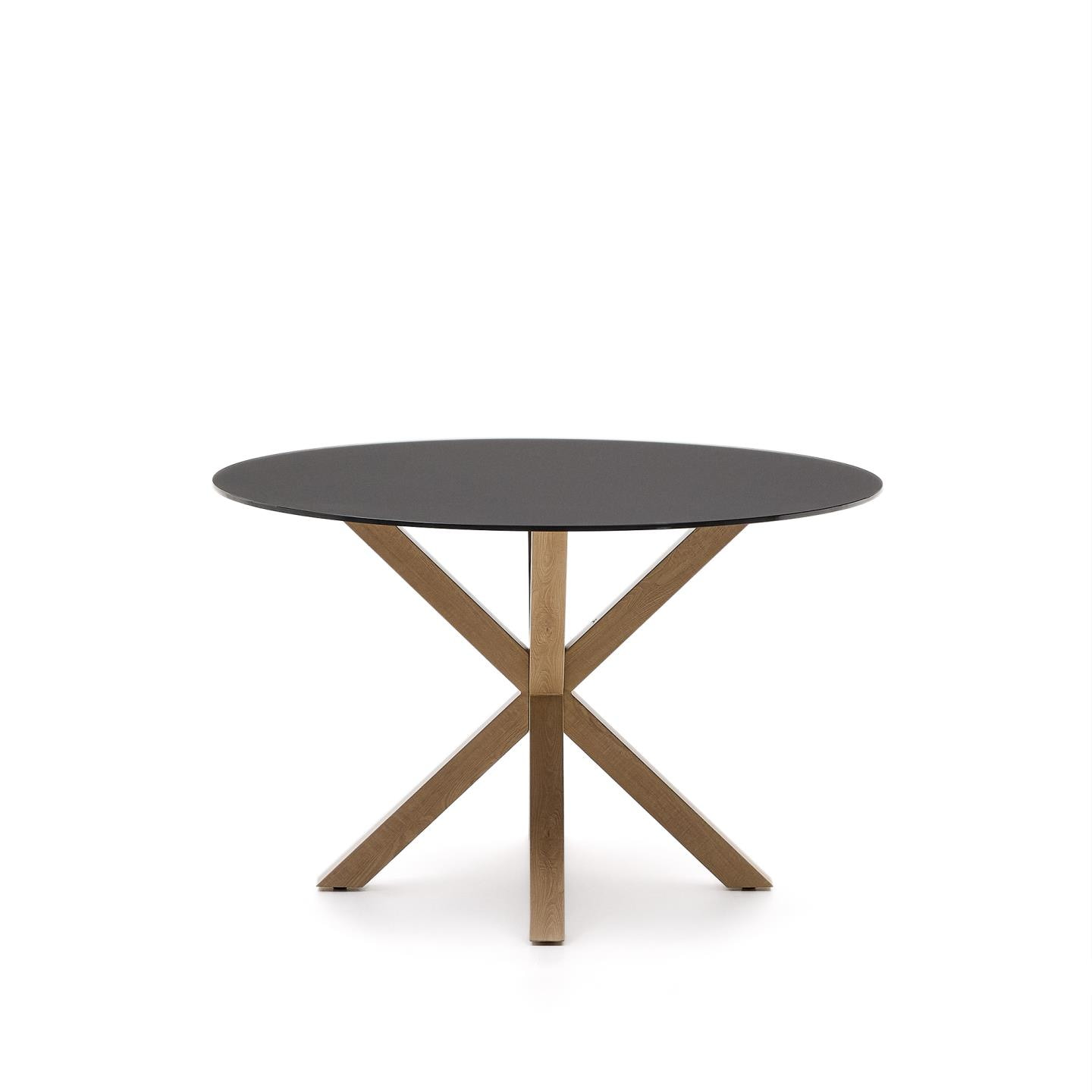 Kave Home Ronde Eettafel 'Argo' Glas en houtlook, 120cm, kleur Zwart