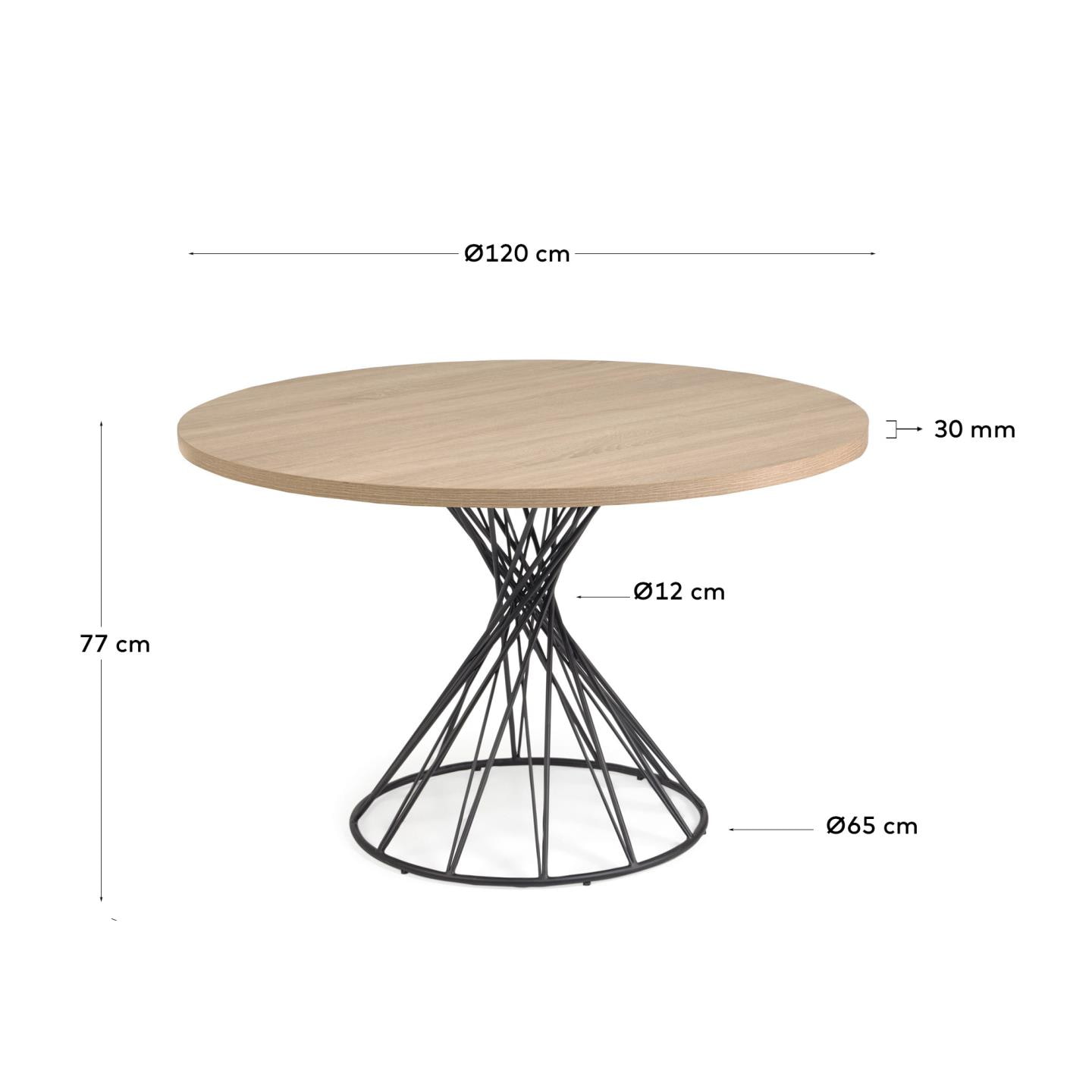Kave Home Ronde Eettafel 'Niut' 120cm melamine met hout-look, kleur Naturel