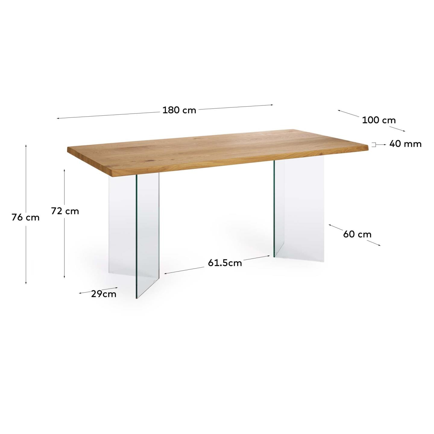 Kave Home Eettafel 'Lotty' Eiken/Glas, 180 x 100cm