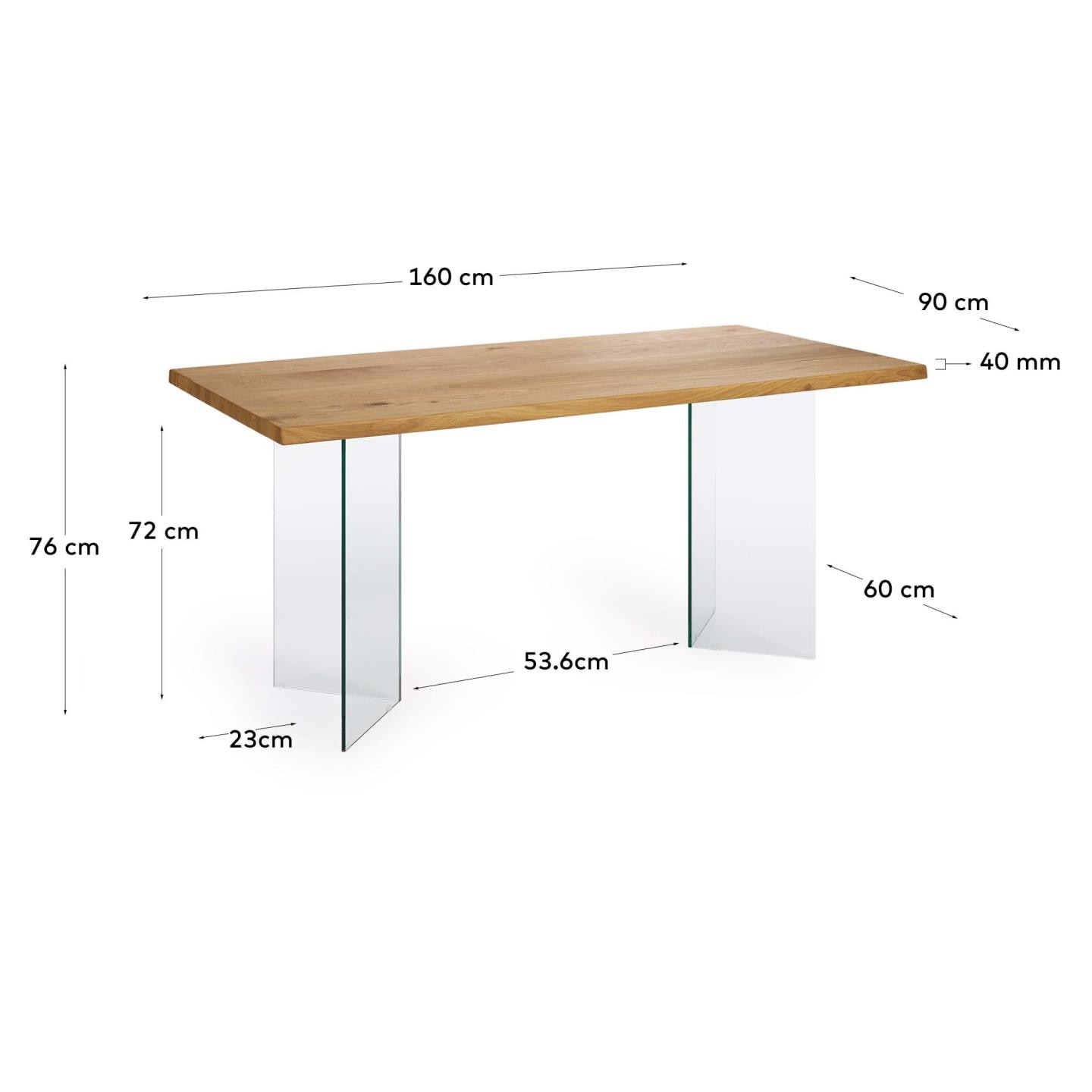 Kave Home Eettafel 'Lotty' Eiken/Glas, 160 x 90cm