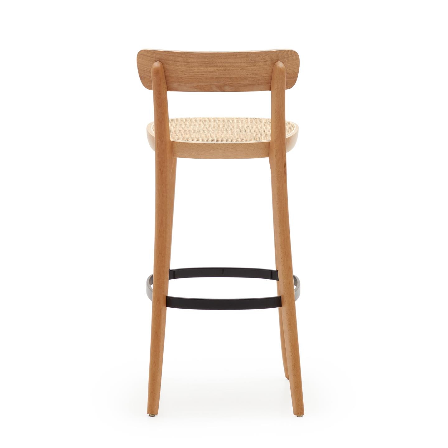 Kave Home Barkruk 'Romane' Beukenhout en rotan, kleur Naturel (zithoogte 75cm)