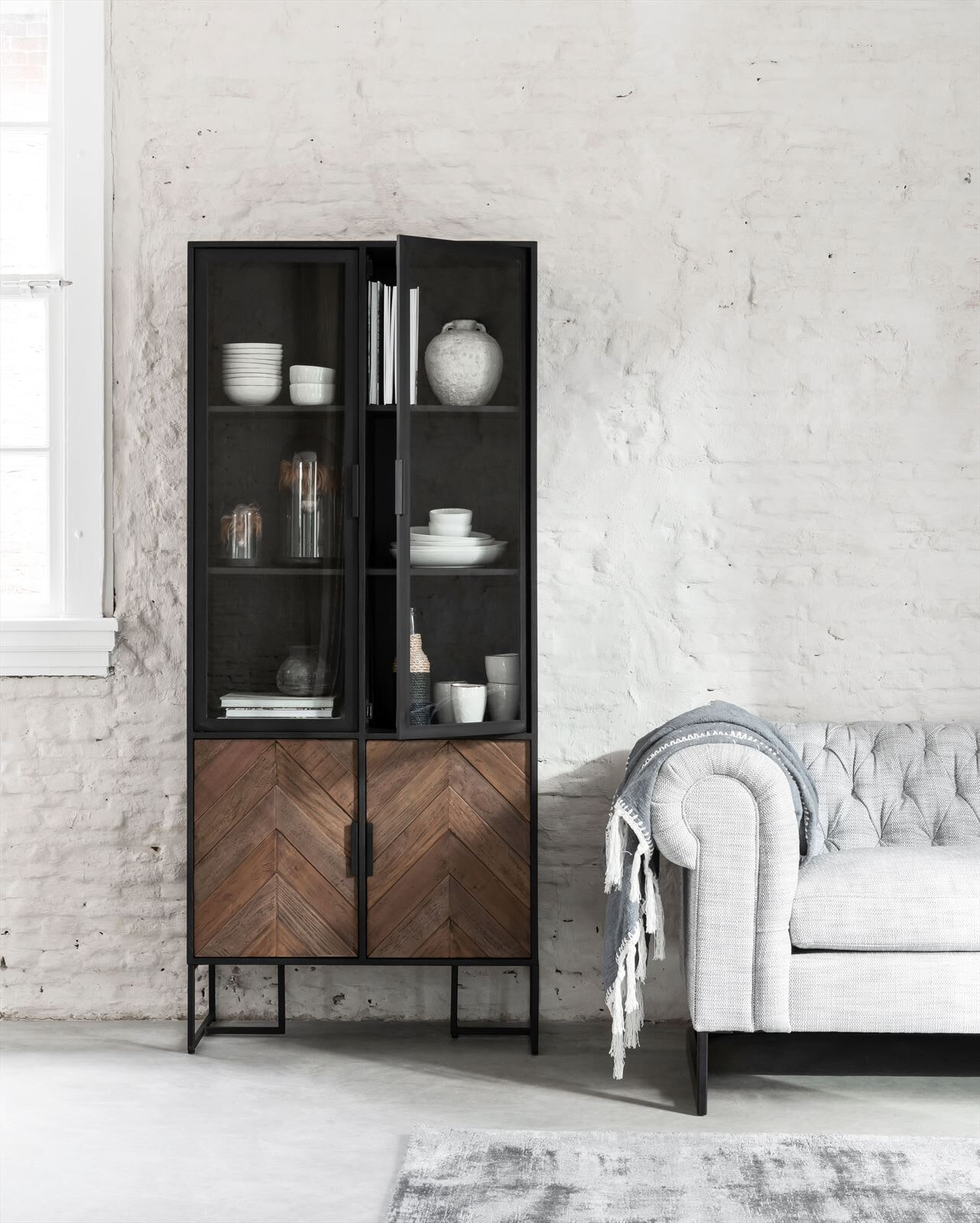 DTP Home Vitrinekast 'Criss Cross' Hout en staal, 185 x 80cm