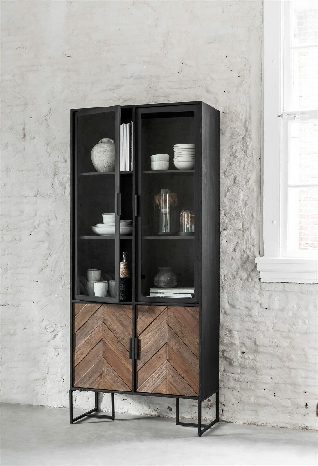 DTP Home Vitrinekast 'Criss Cross' Hout en staal, 185 x 80cm