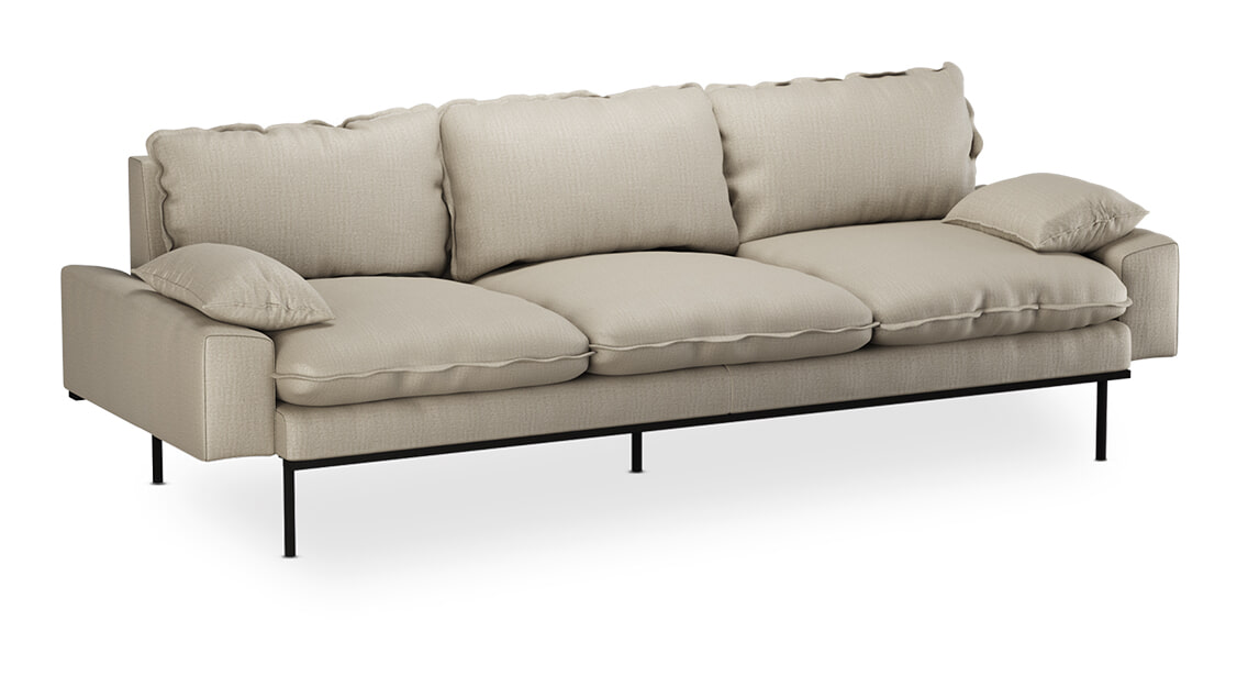 HKliving 3-zits Bank Retro 245cm, Geweven stof - Ivoor